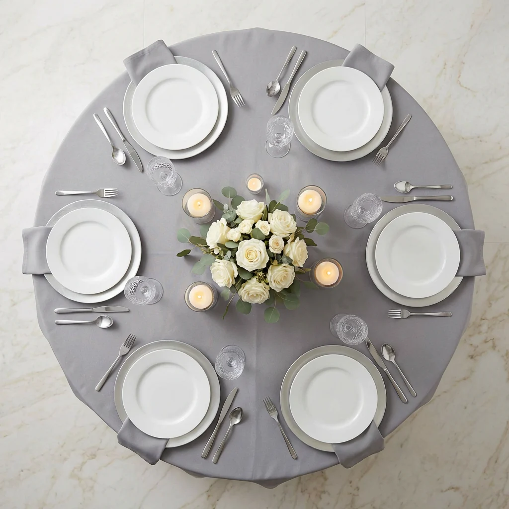 Economy Polyester Tablecloth 132" Round - Gray/Silver - Image 3