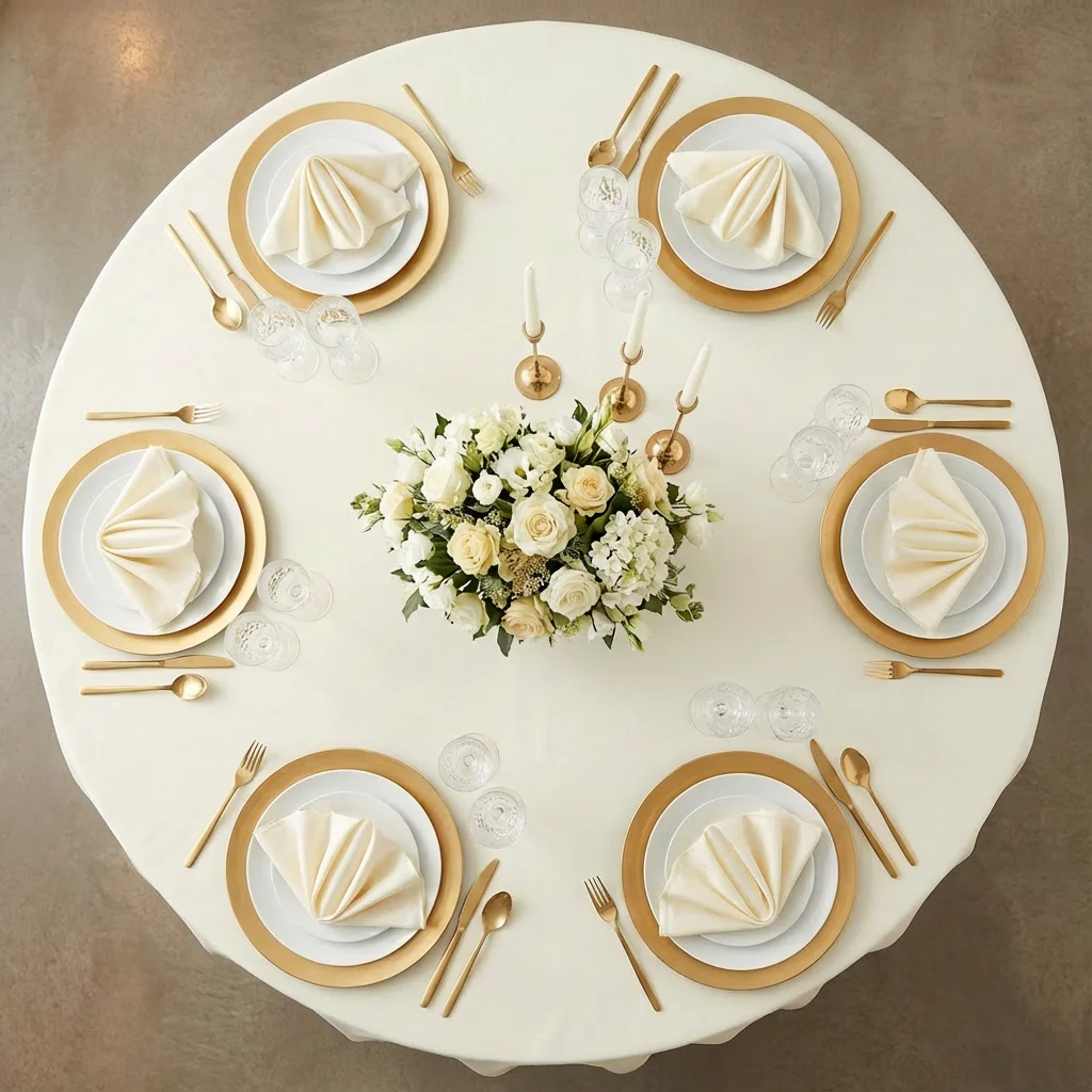 Economy Polyester Tablecloth 132" Round - Ivory - Image 3