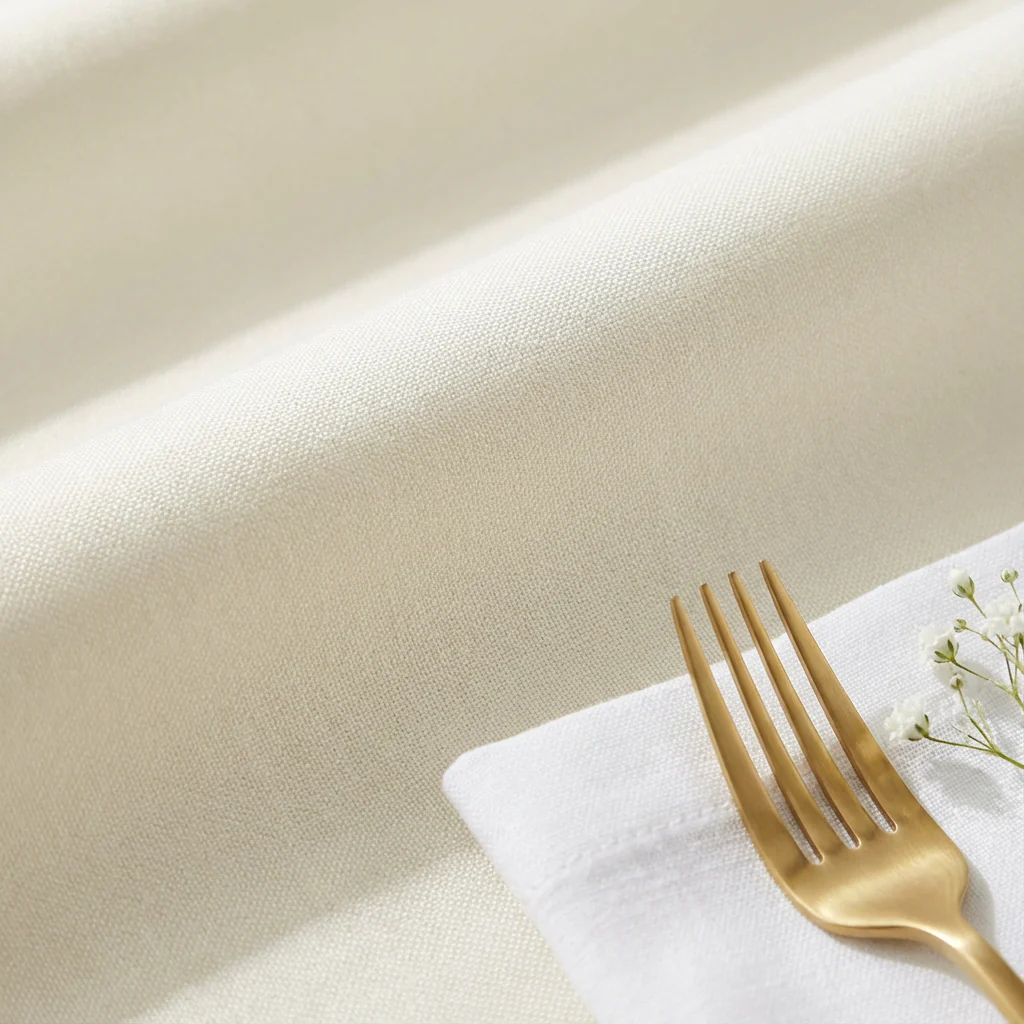 Economy Polyester Tablecloth 132" Round - Ivory - Image 4