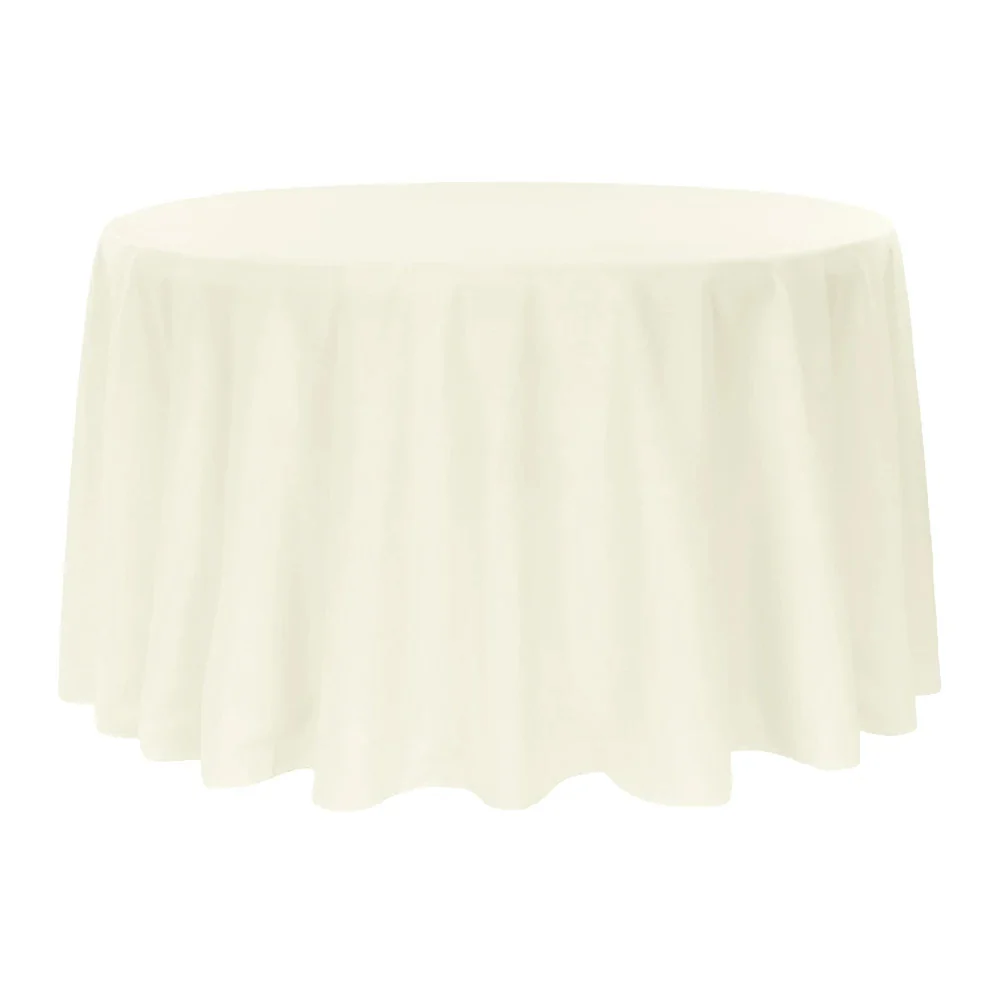 Economy Polyester Tablecloth 132" Round - Light Ivory/Off White