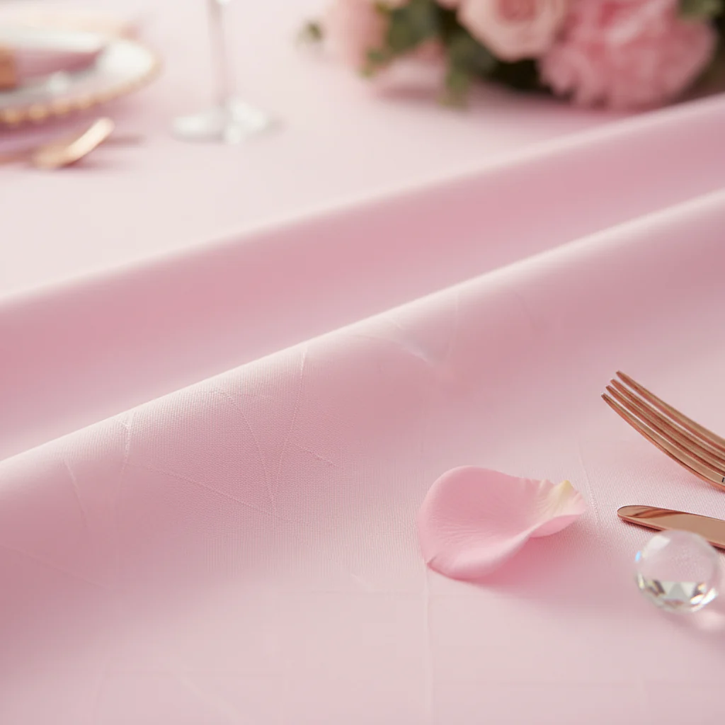 Economy Polyester Tablecloth 132" Round - Pink - Image 4