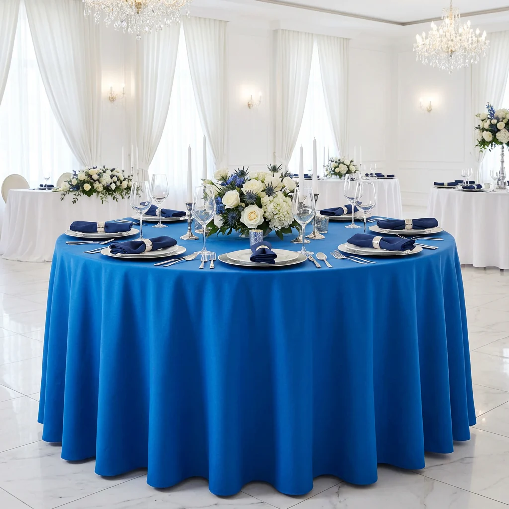 Economy Polyester Tablecloth 132" Round - Royal Blue - Image 2