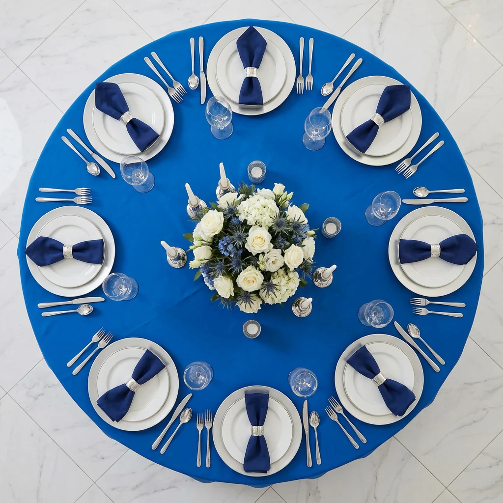 Economy Polyester Tablecloth 132" Round - Royal Blue - Image 3