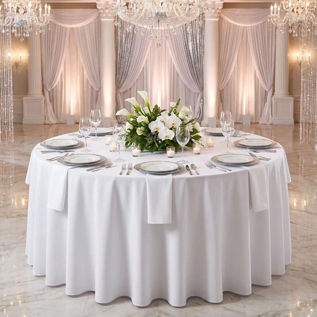 Economy Polyester Tablecloth 132" Round - White - Image 2