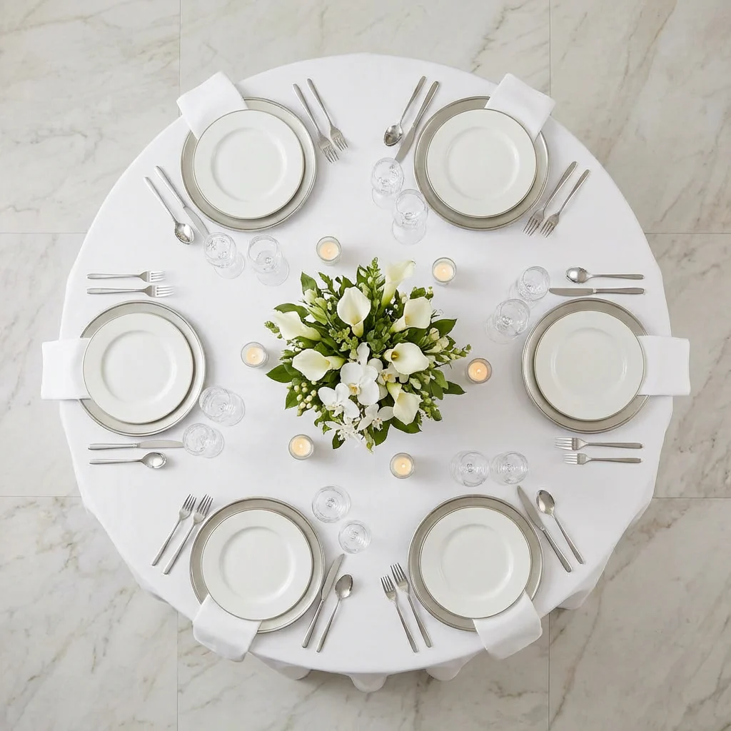 Economy Polyester Tablecloth 132" Round - White - Image 3