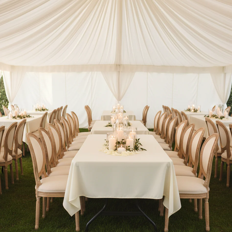 Economy Polyester Tablecloth 60"x120" Rectangular - Ivory - Image 3