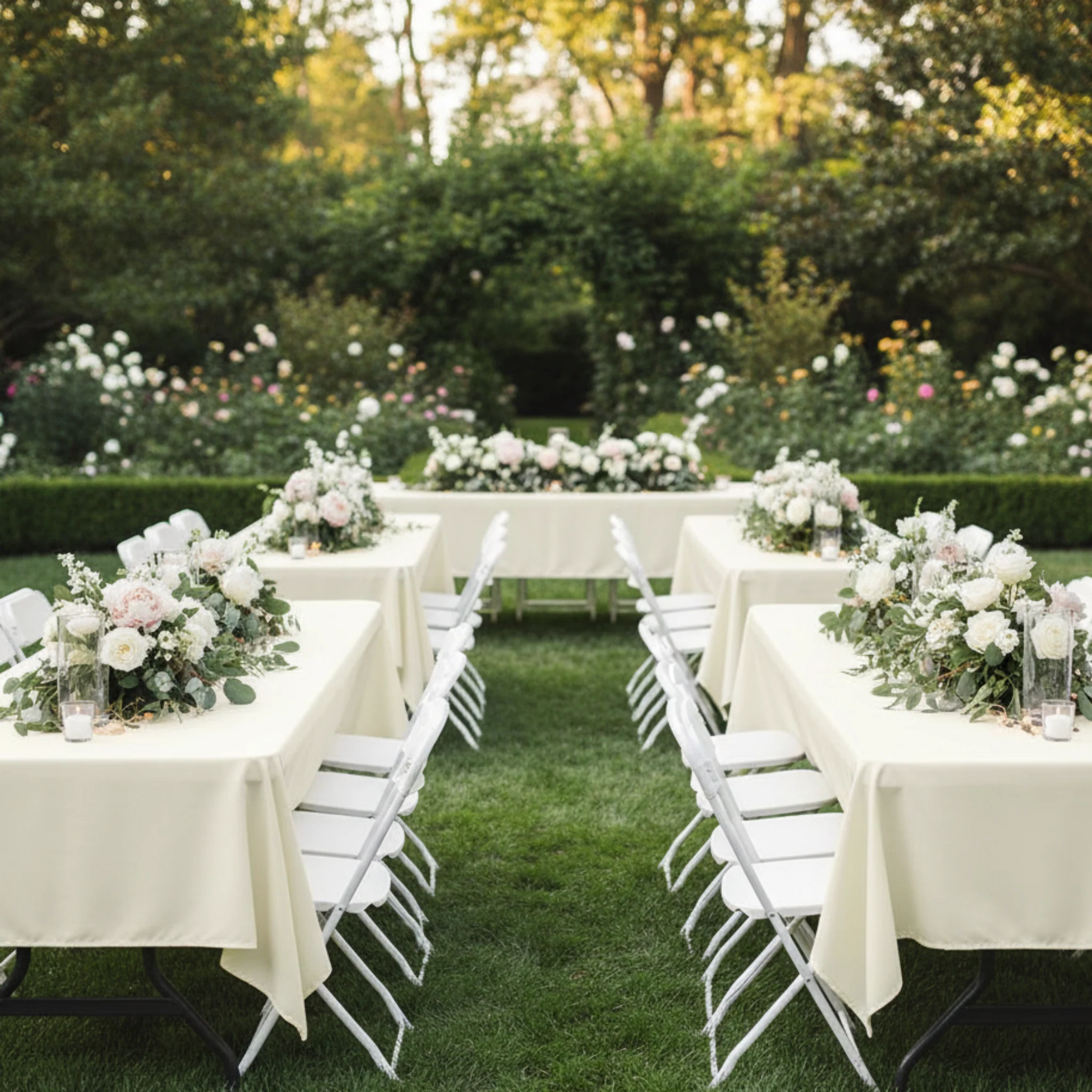 Economy Polyester Tablecloth 60"x120" Rectangular - Ivory - Image 4