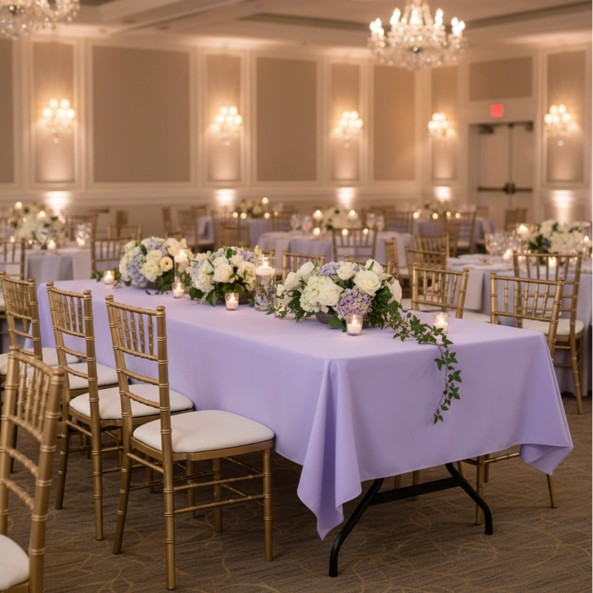 Economy Polyester Tablecloth 60"x120" Rectangular - Lavender - Image 4
