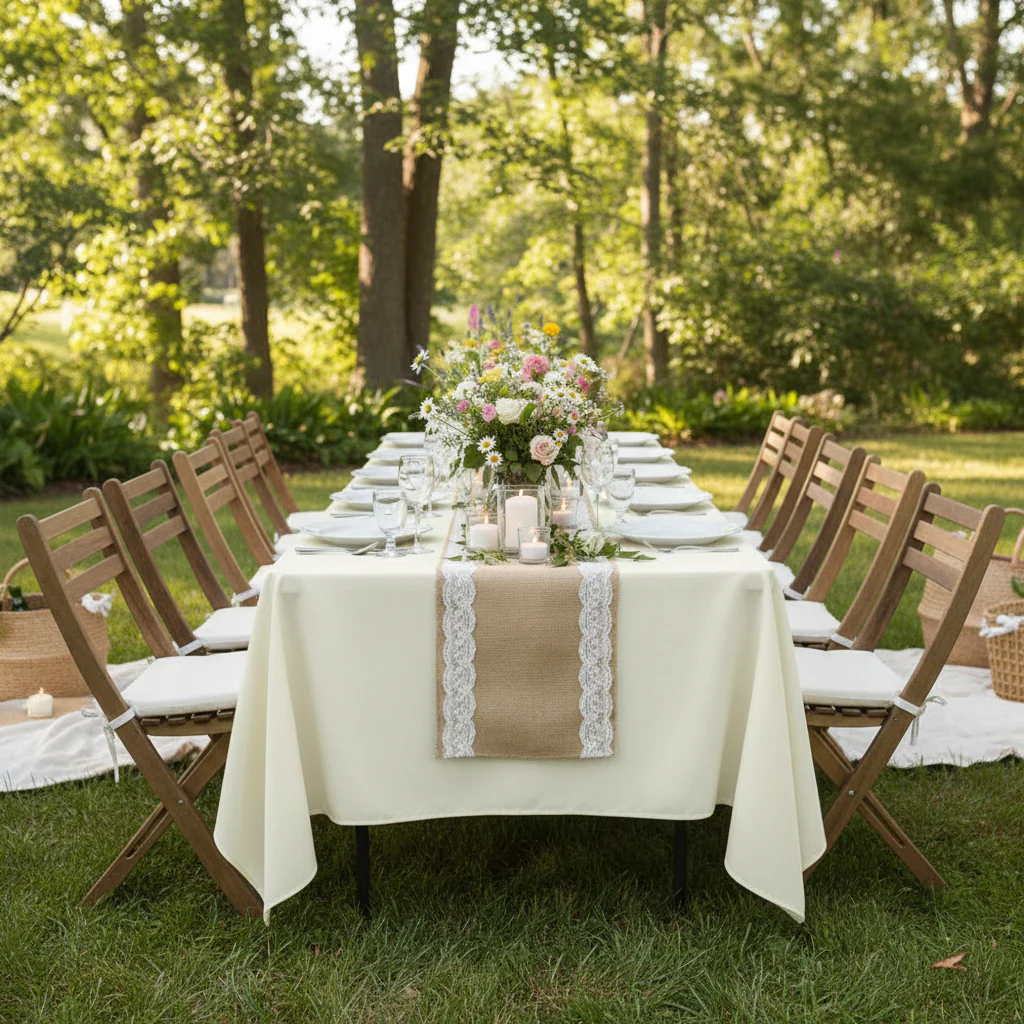 Economy Polyester Tablecloth 60"x120" Rectangular - Light Ivory/Off White - Image 2