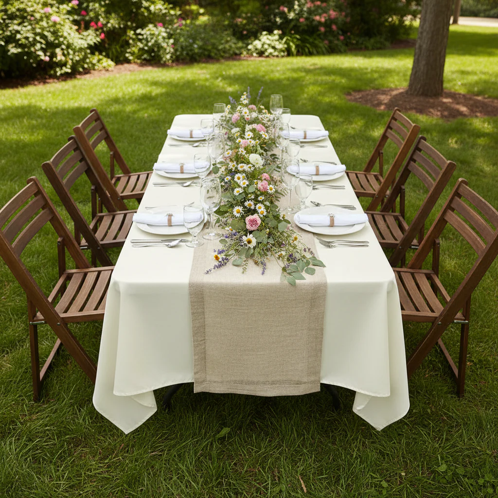 Economy Polyester Tablecloth 60"x120" Rectangular - Light Ivory/Off White - Image 3