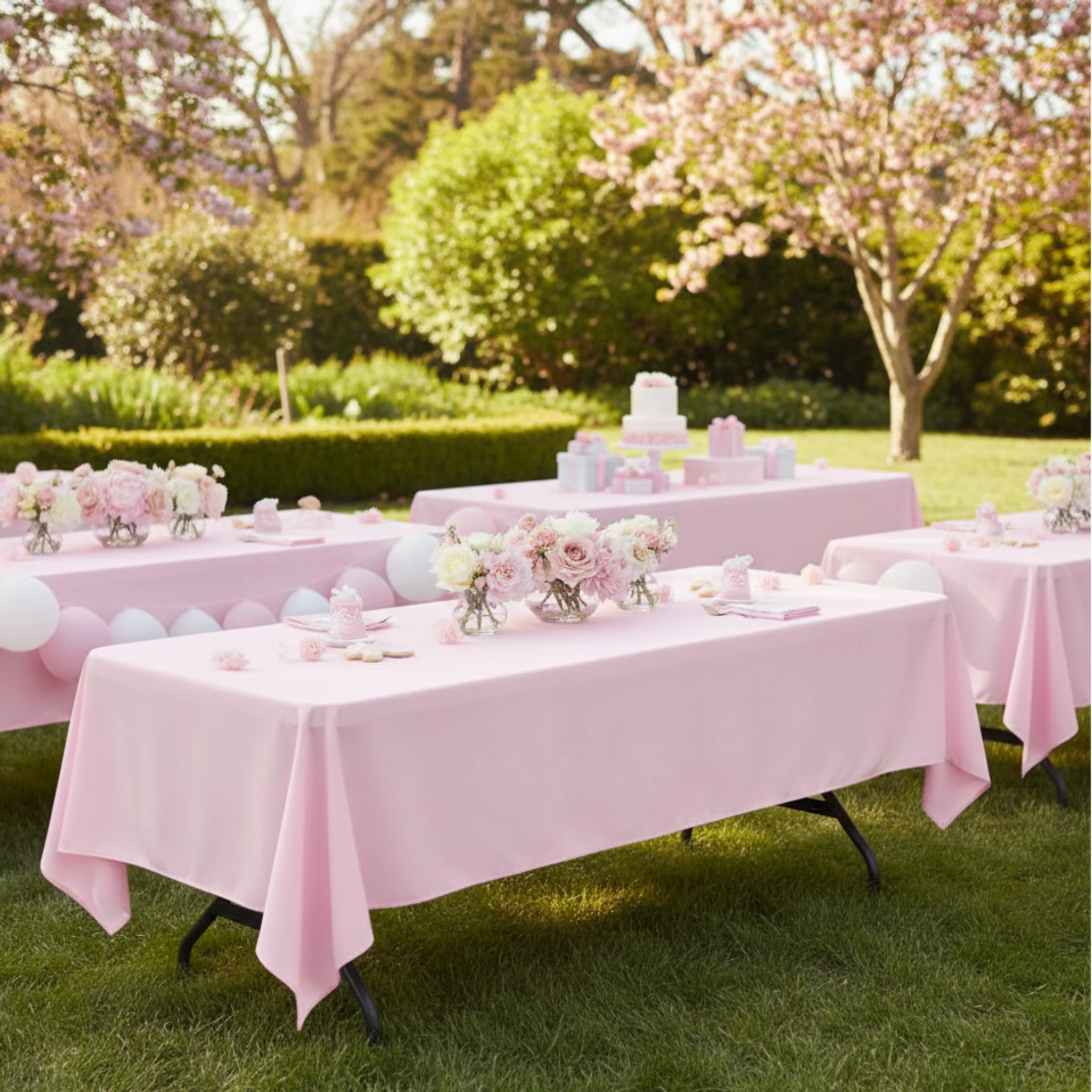 Economy Polyester Tablecloth 60"x120" Rectangular - Pastel Pink - Image 2