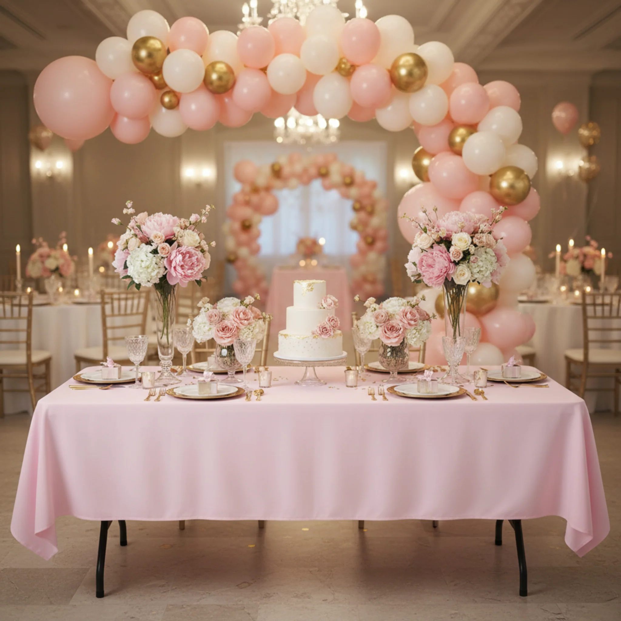 Economy Polyester Tablecloth 60"x120" Rectangular - Pastel Pink - Image 3