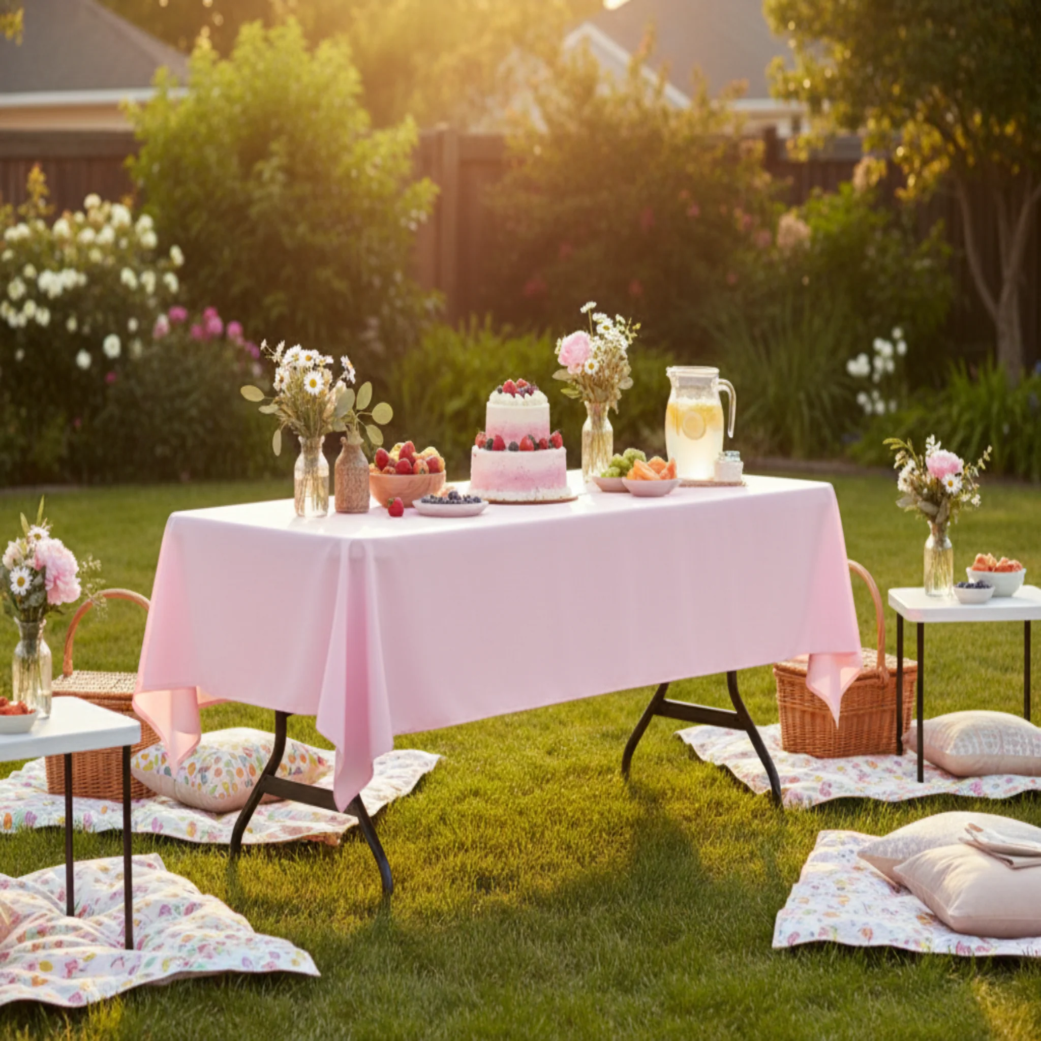 Economy Polyester Tablecloth 60"x120" Rectangular - Pastel Pink - Image 4