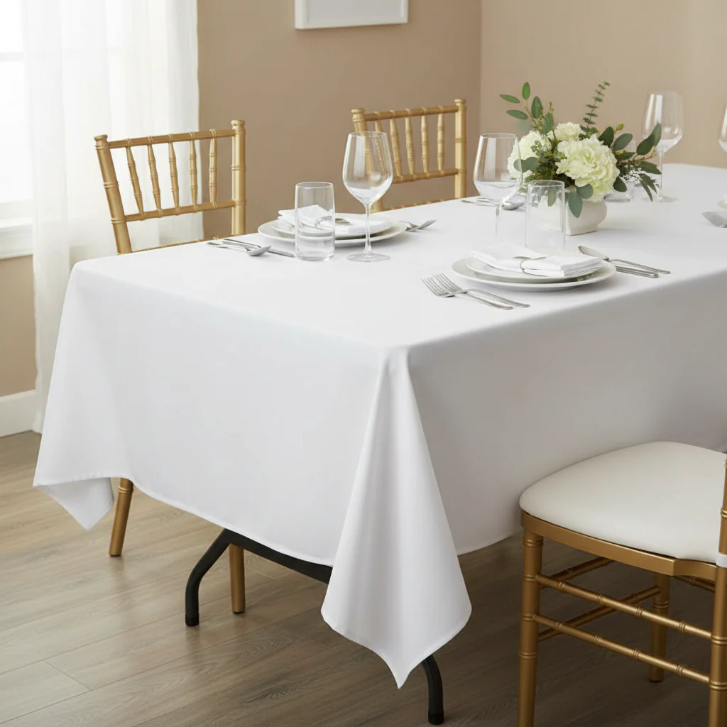 Economy Polyester Tablecloth 60"x120" Rectangular - White - Image 3