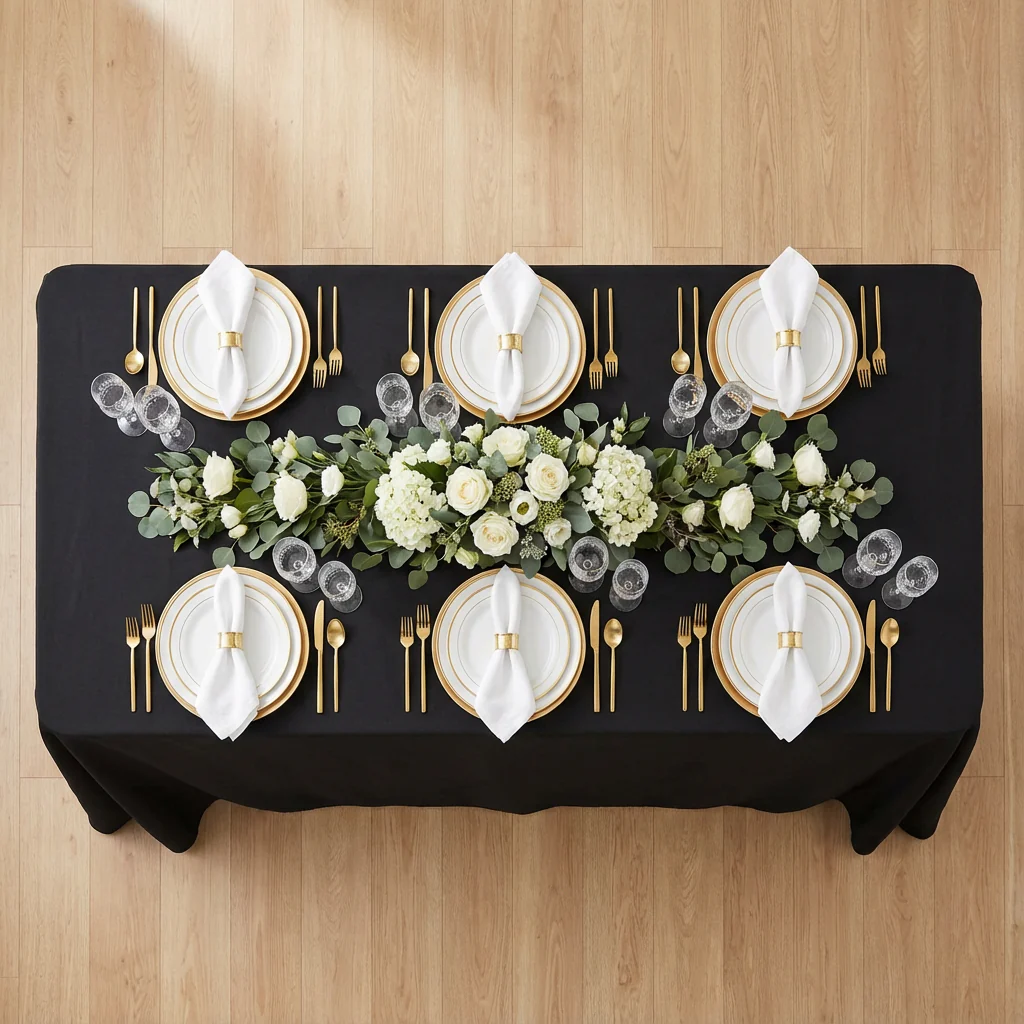 Economy Polyester Tablecloth 90"x132" Oblong Rectangular - Black - Image 3