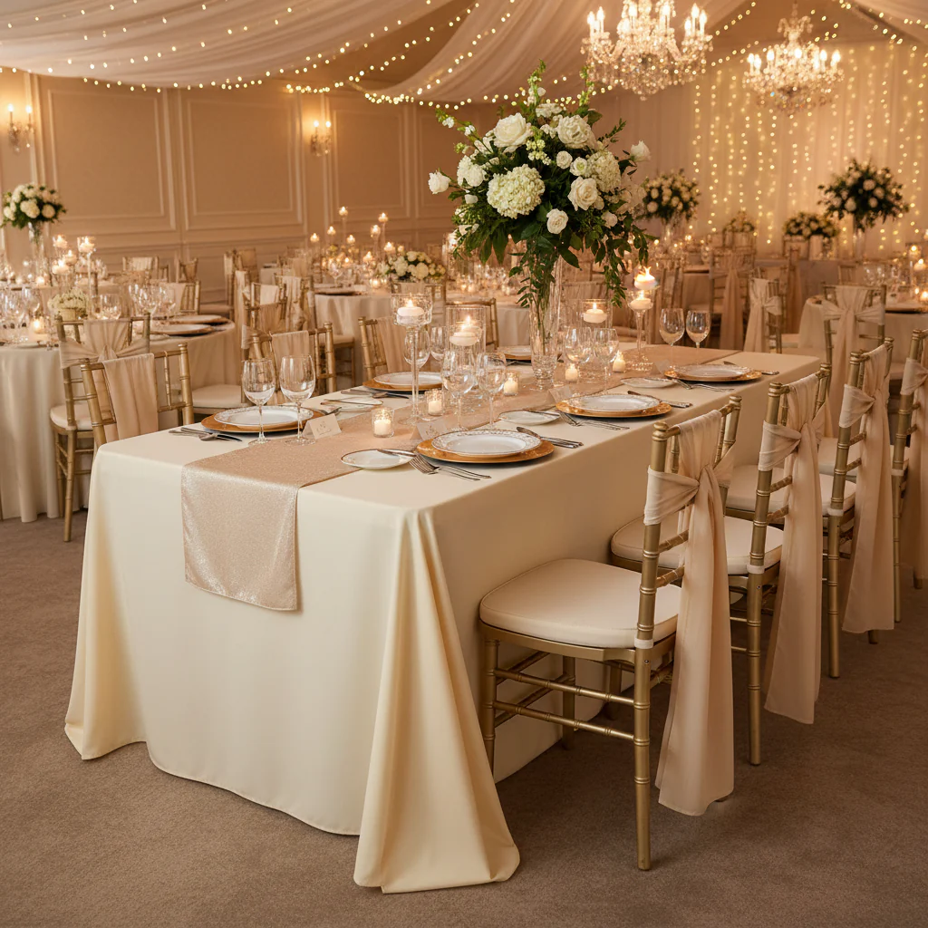 Economy Polyester Tablecloth 90"x132" Oblong Rectangular - Champagne - Image 3