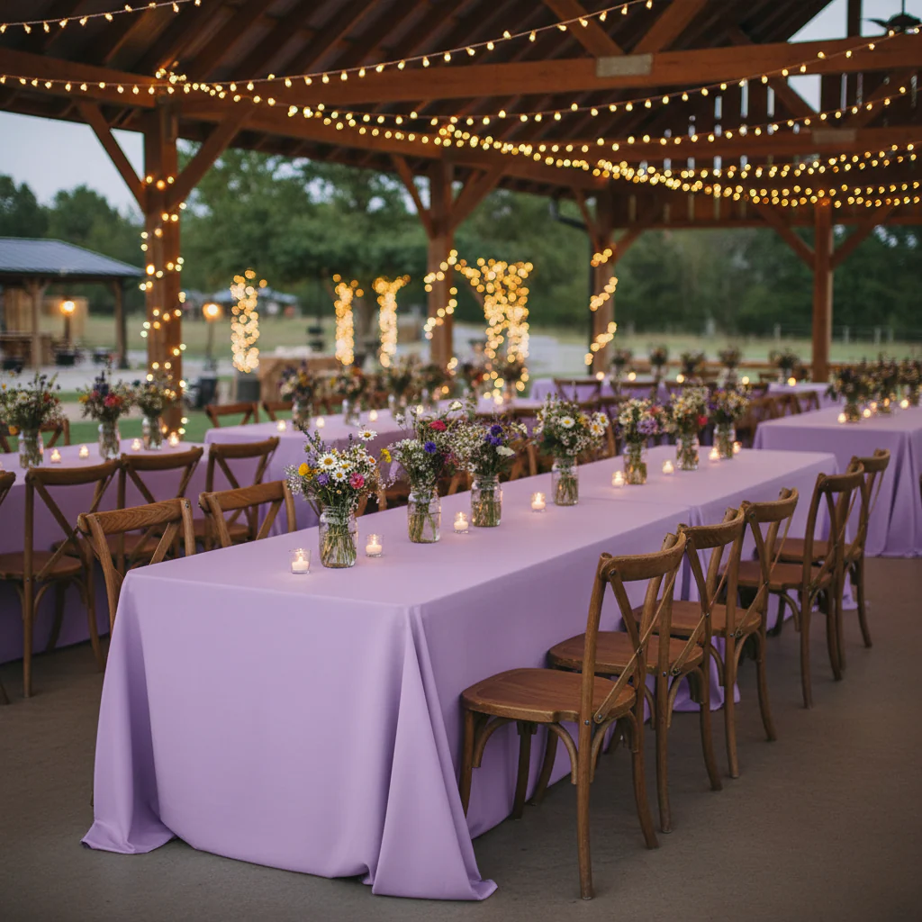 Economy Polyester Tablecloth 90"x132" Oblong Rectangular - Lavender - Image 6