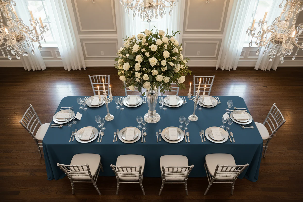 Economy Polyester Tablecloth 90"x132" Oblong Rectangular - Navy Blue - Image 3
