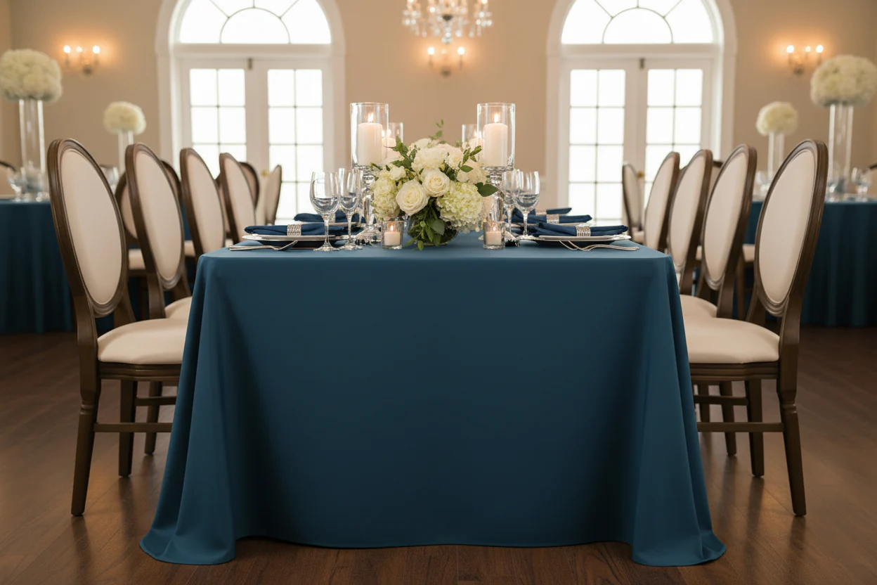 Economy Polyester Tablecloth 90"x132" Oblong Rectangular - Navy Blue - Image 5