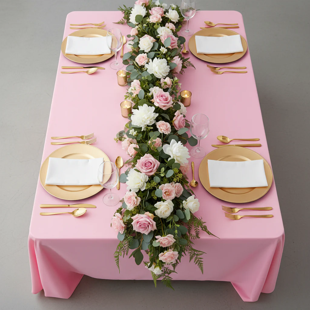 Economy Polyester Tablecloth 90"x132" Oblong Rectangular - Pink - Image 4