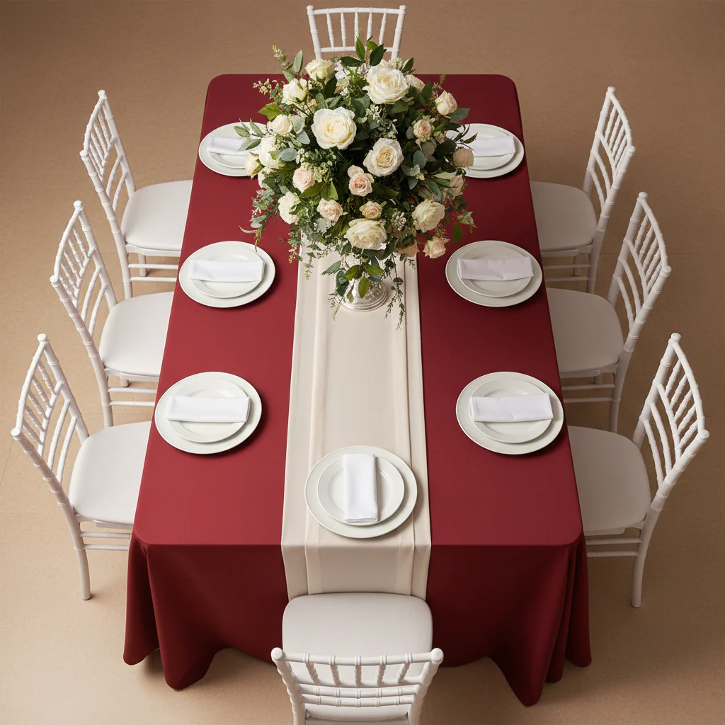 Economy Polyester Tablecloth 90"x132" Oblong Rectangular - Red - Image 3
