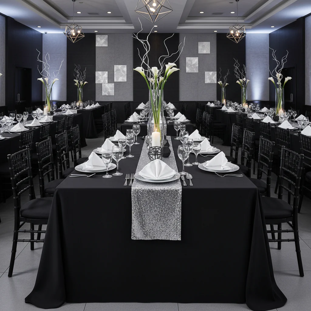 Economy Polyester Tablecloth 90"x156" Oblong Rectangular - Black - Image 3