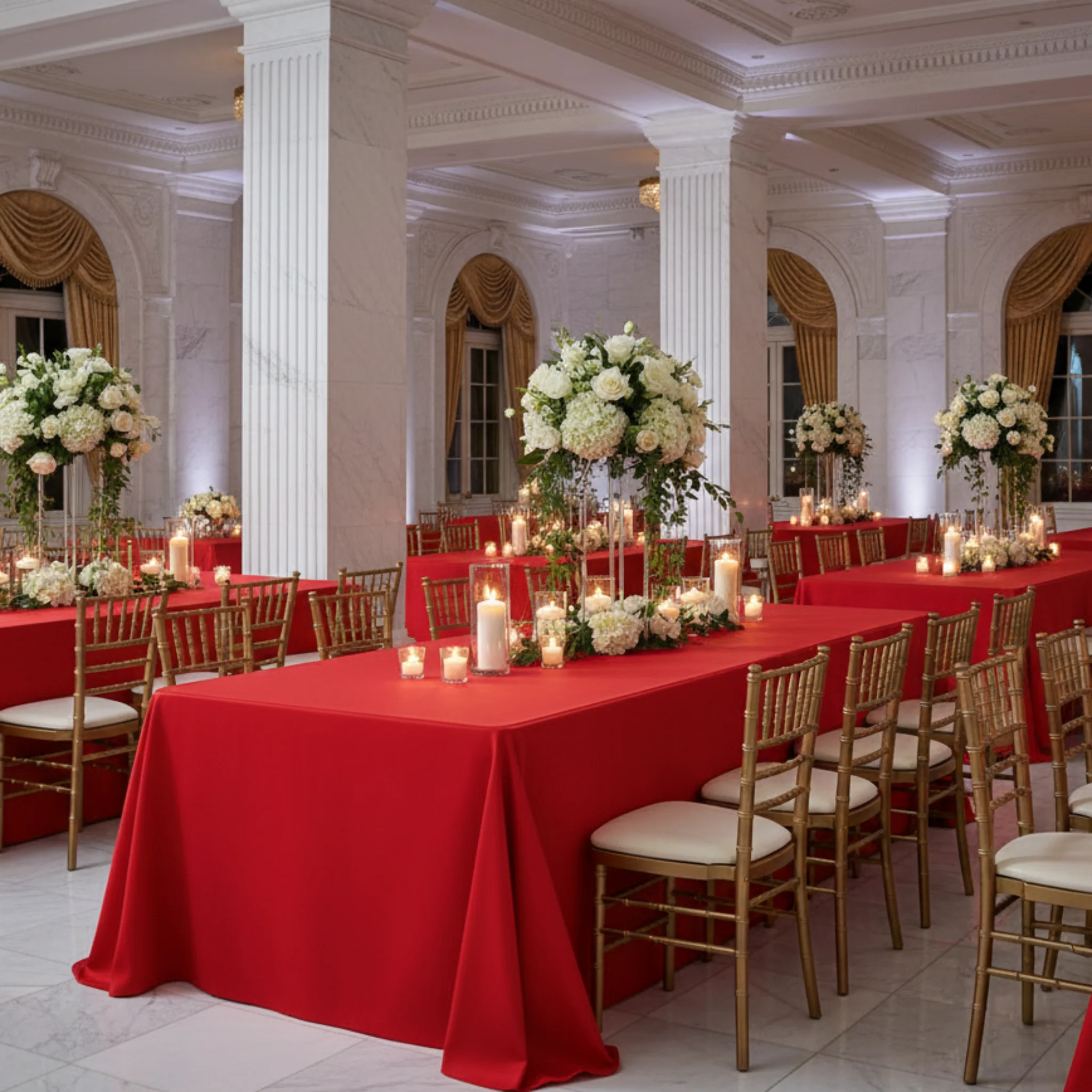Economy Polyester Tablecloth 90"x156" Oblong Rectangular - Red - Image 5