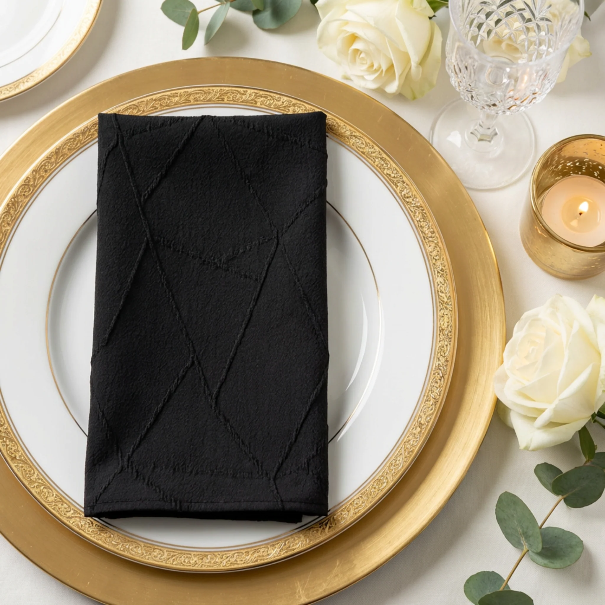 5 pcs/pk Embossed Geometric Jacquard Napkin 20"x20" - Black - Image 9