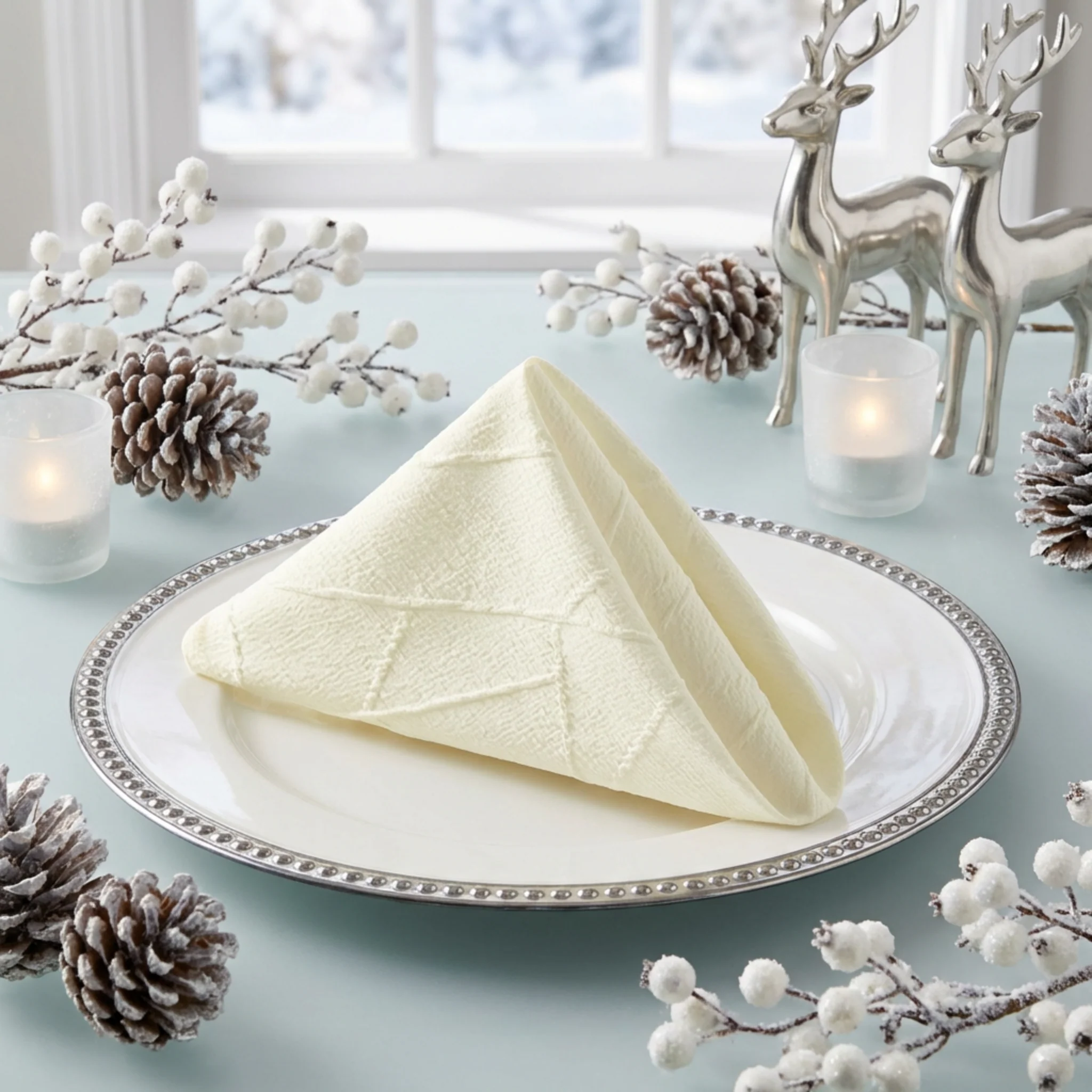 5 pcs/pk Embossed Geometric Jacquard Napkin 20"x20" - Ivory - Image 7