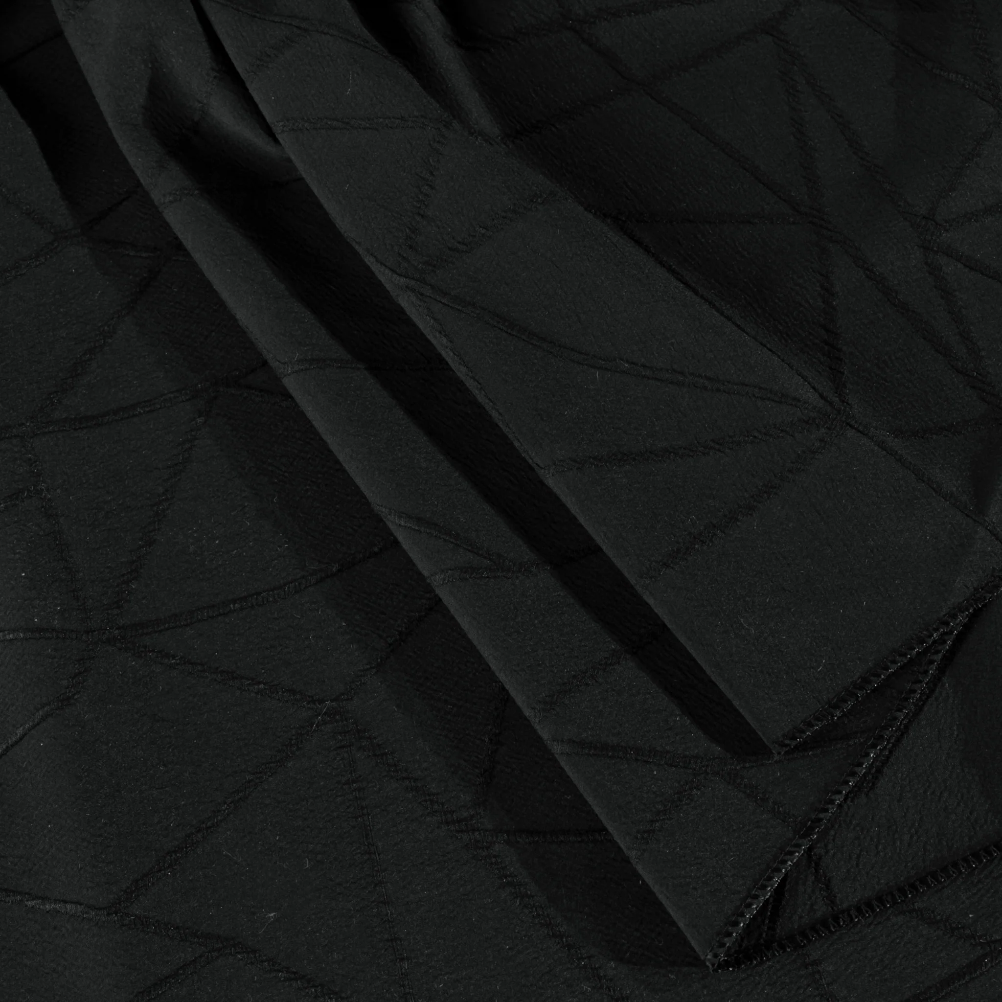 Embossed Geometric Jacquard 120" Round Tablecloth - Black - Image 2