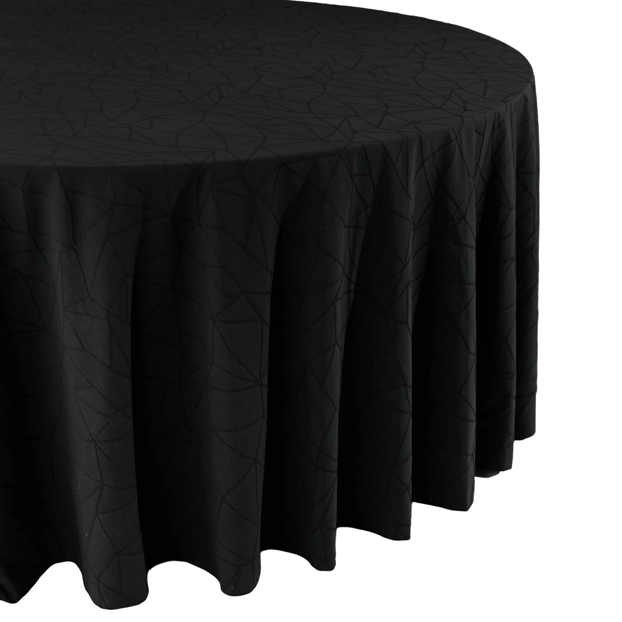 Embossed Geometric Jacquard 120" Round Tablecloth - Black - Image 3