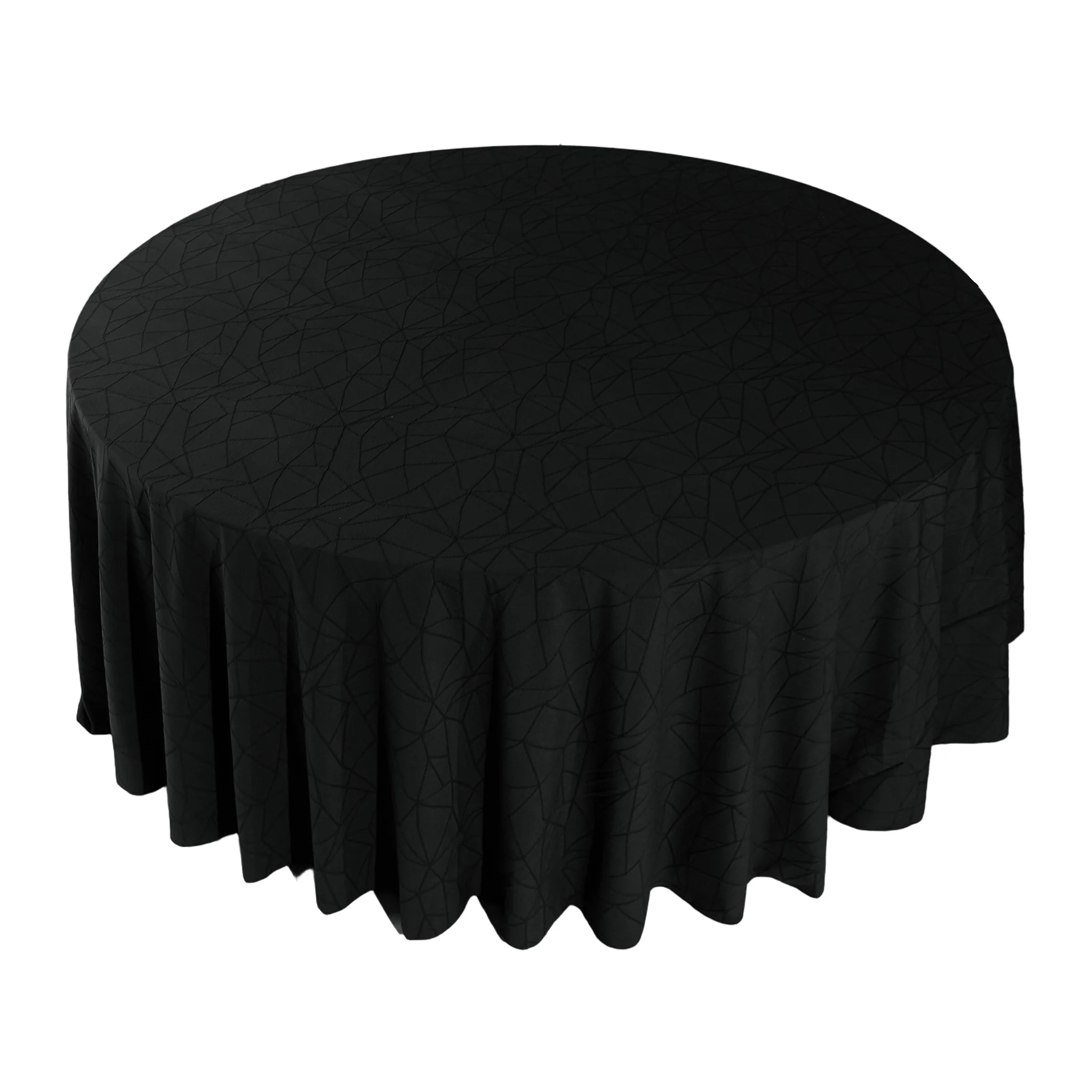 Embossed Geometric Jacquard 120" Round Tablecloth - Black - Image 4