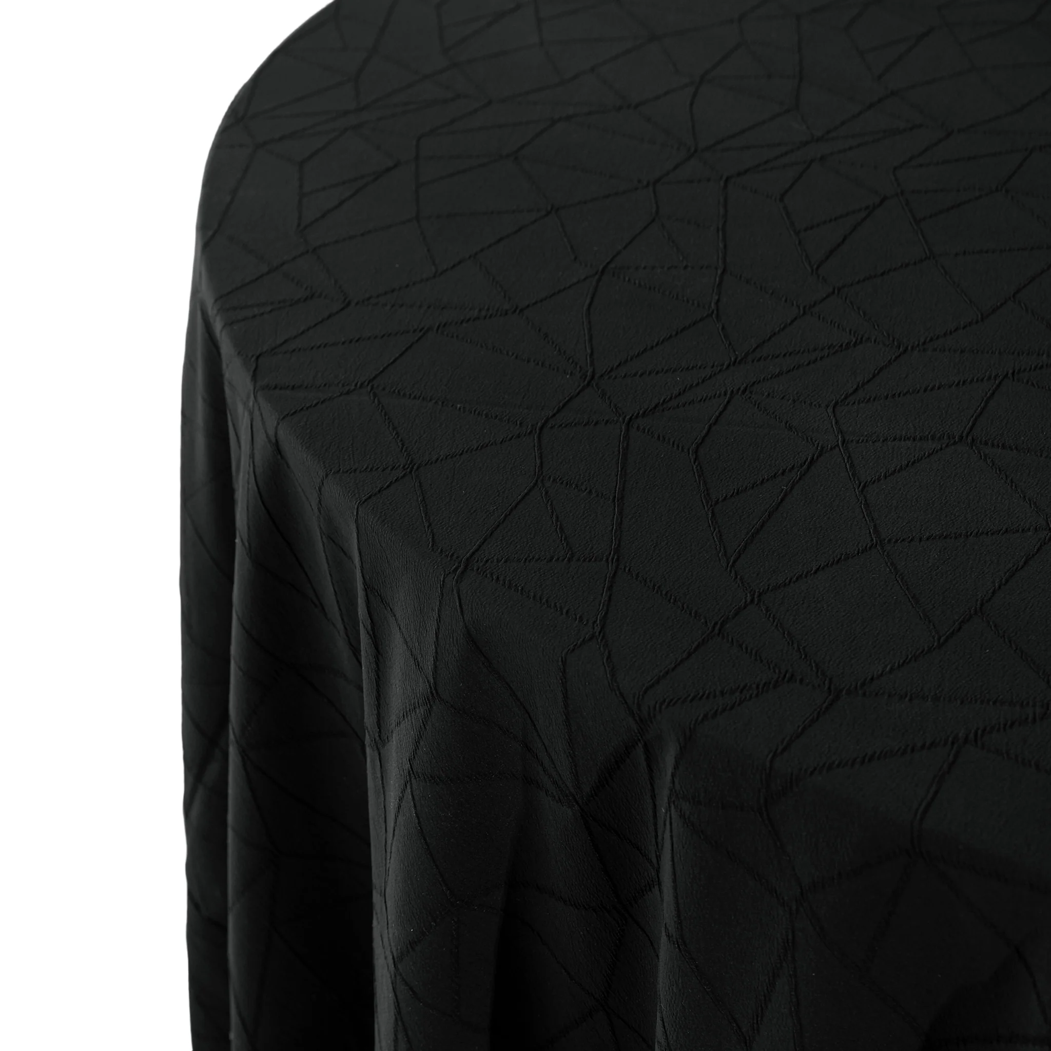 Embossed Geometric Jacquard 120" Round Tablecloth - Black - Image 5