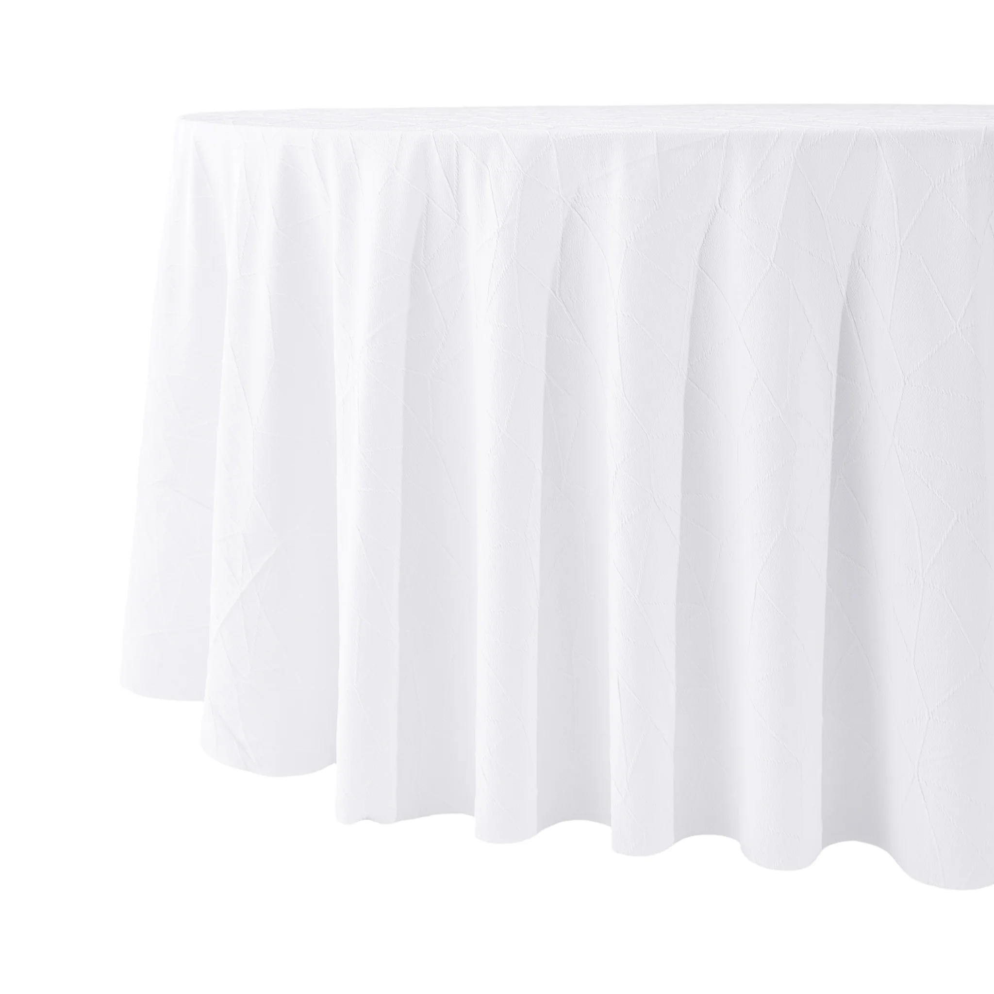 Embossed Geometric Jacquard 120" Round Tablecloth - White - Image 2