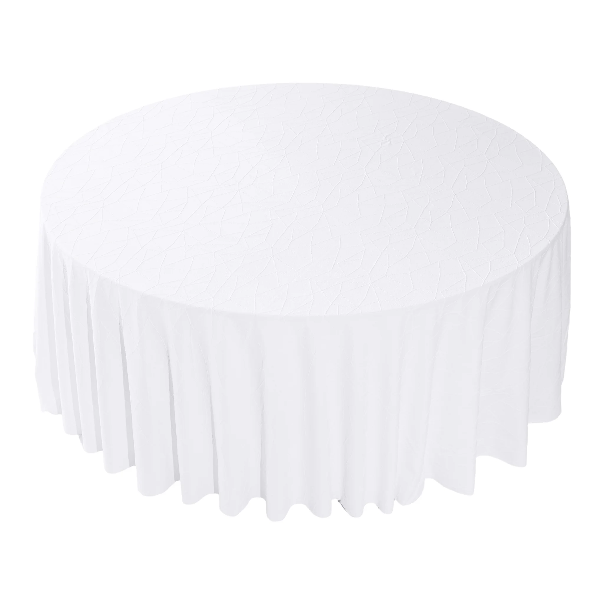 Embossed Geometric Jacquard 120" Round Tablecloth - White - Image 4