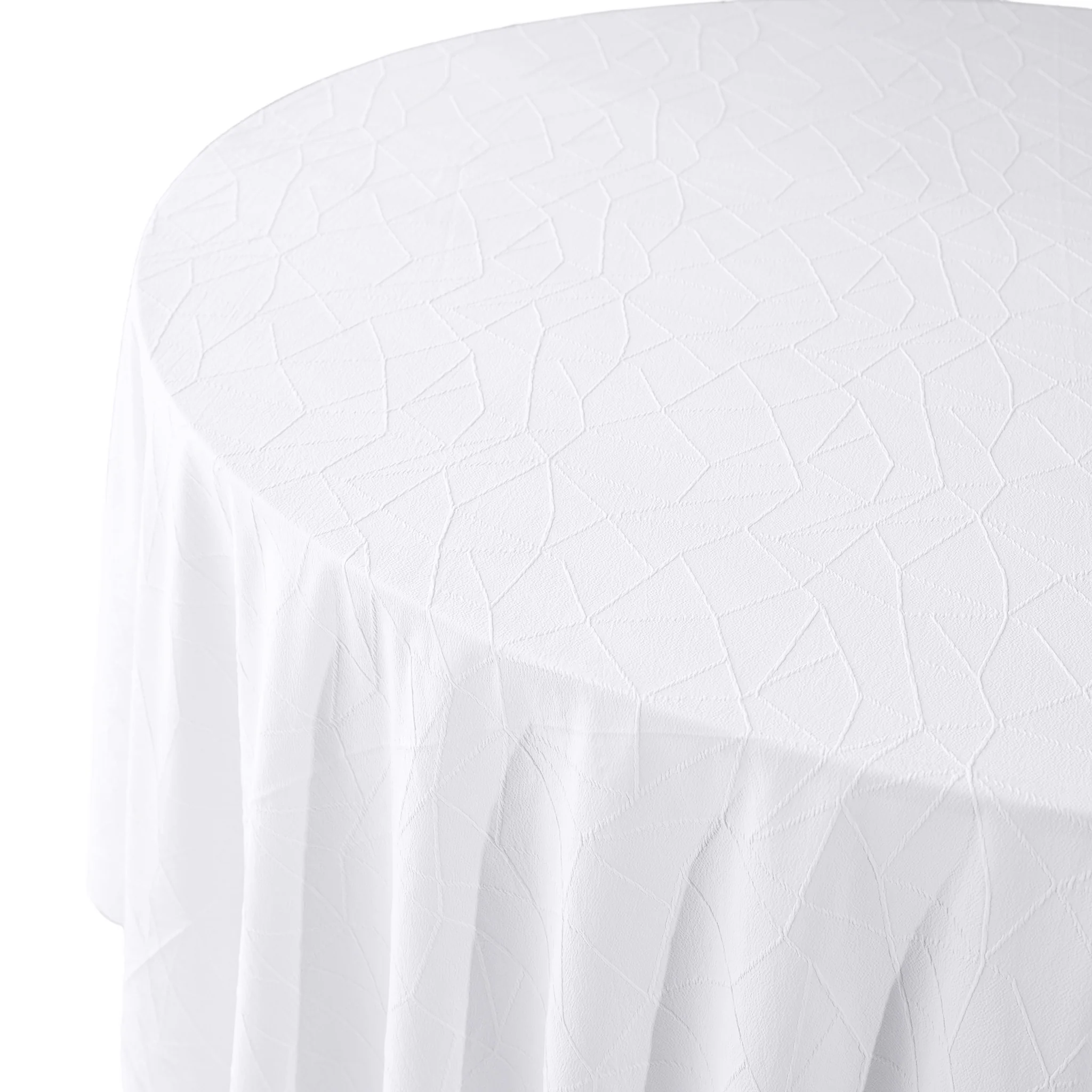 Embossed Geometric Jacquard 120" Round Tablecloth - White - Image 6