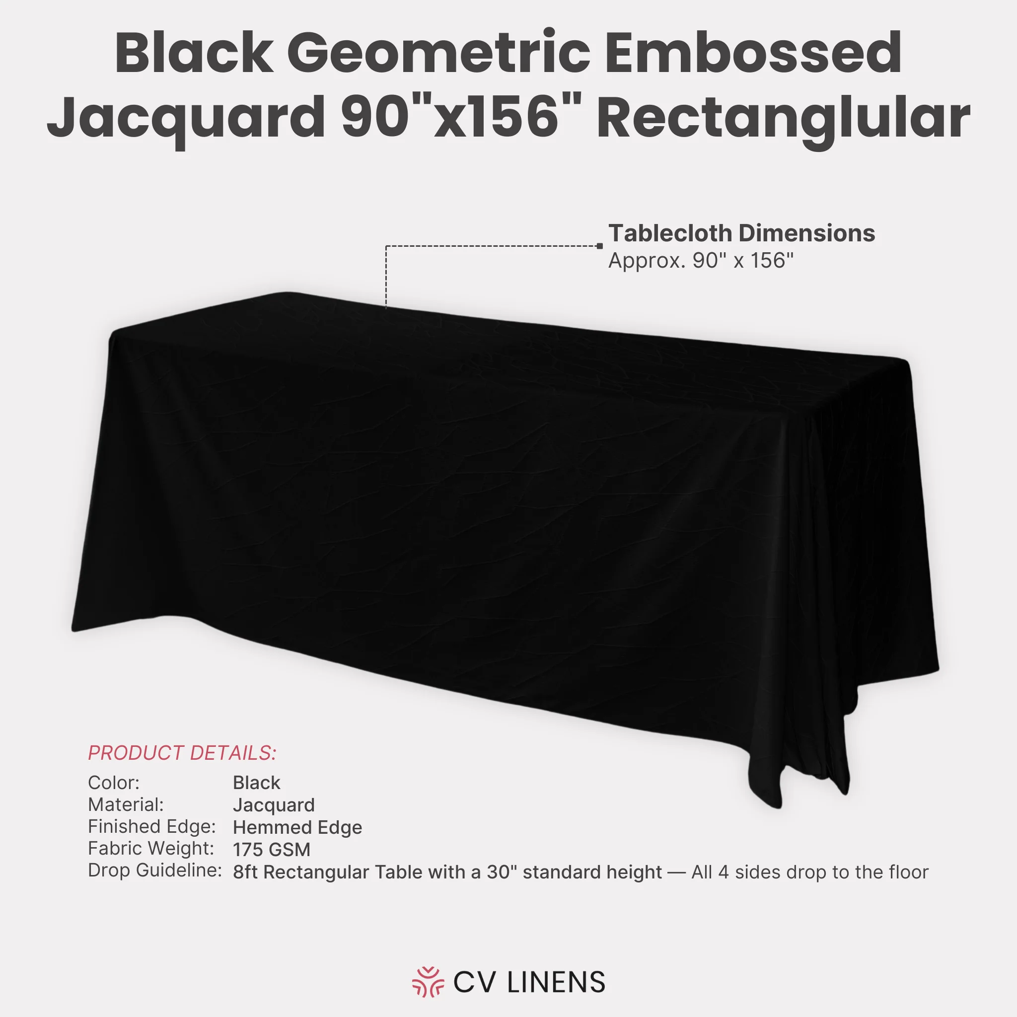 Embossed Geometric Jacquard 90"x156" Rectangle Tablecloth - Black - Image 3