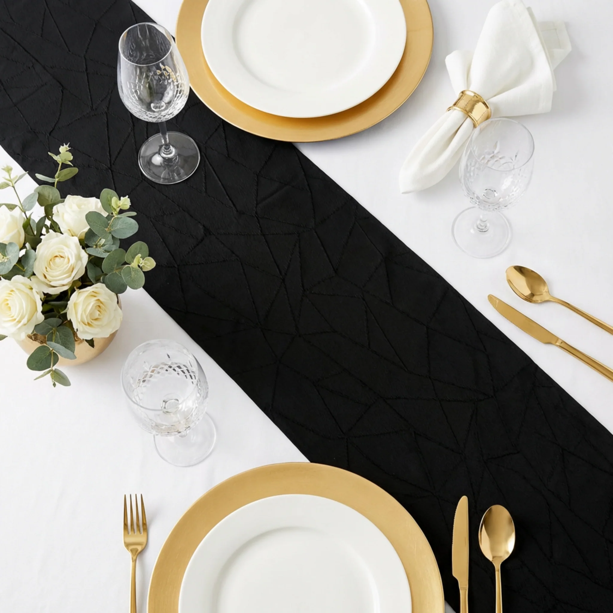 Embossed Geometric Jacquard Table Runner - Black - Image 6