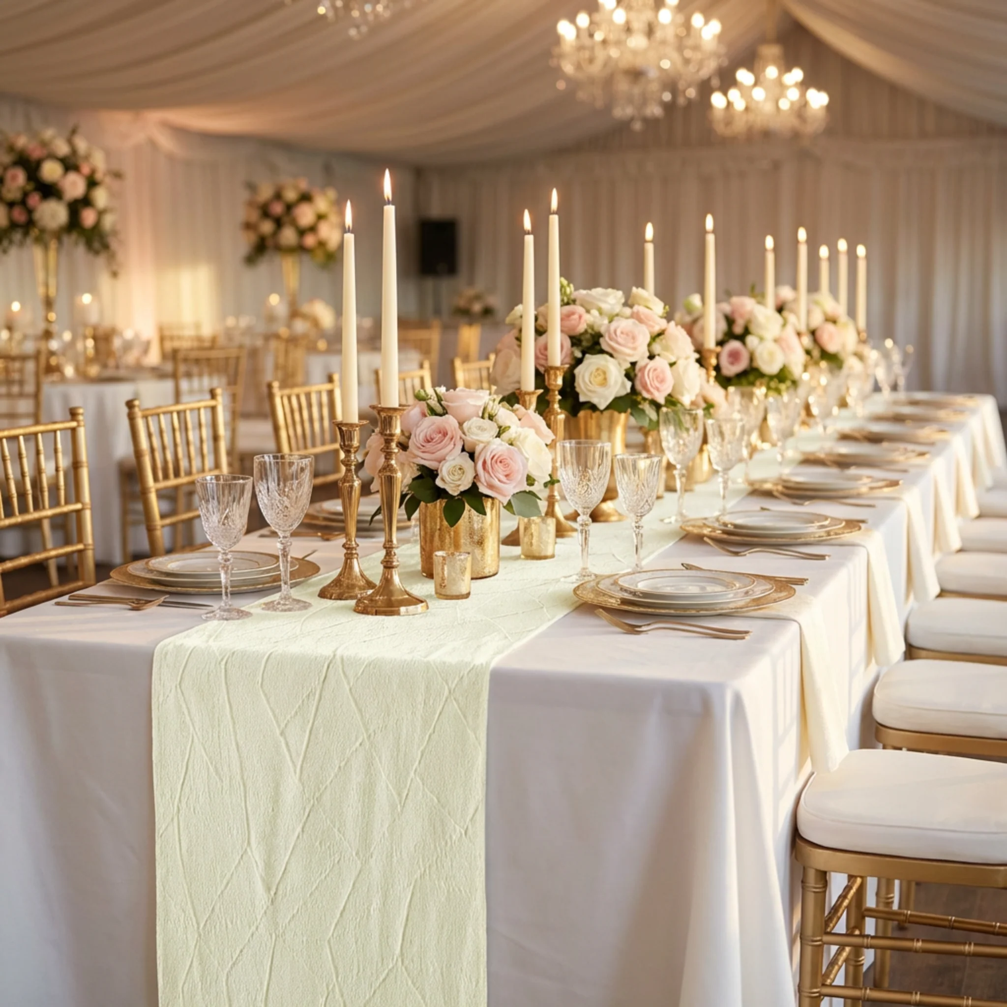 Embossed Geometric Jacquard Table Runner - Ivory - Image 2