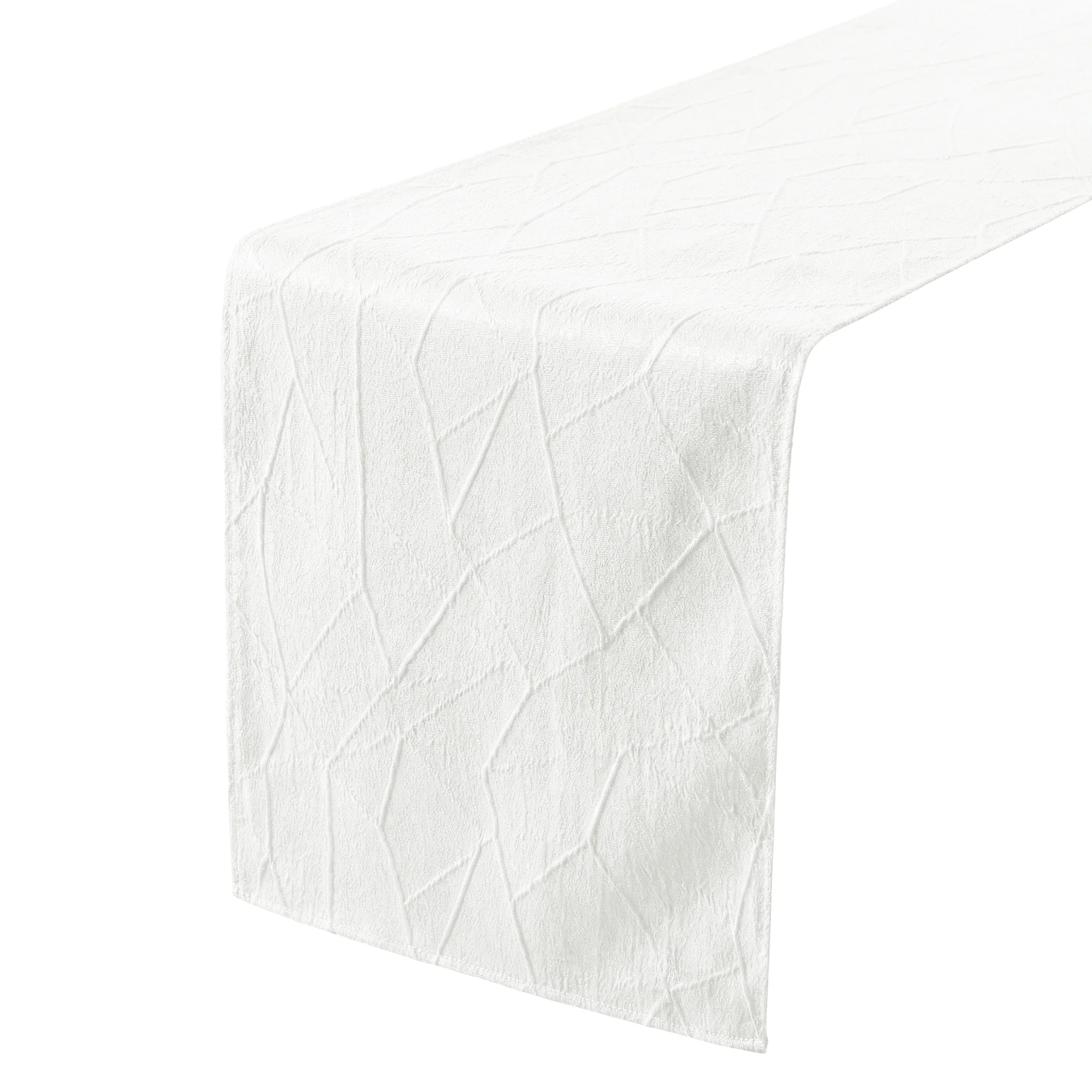 Embossed Geometric Jacquard Table Runner - Light Ivory/Off White