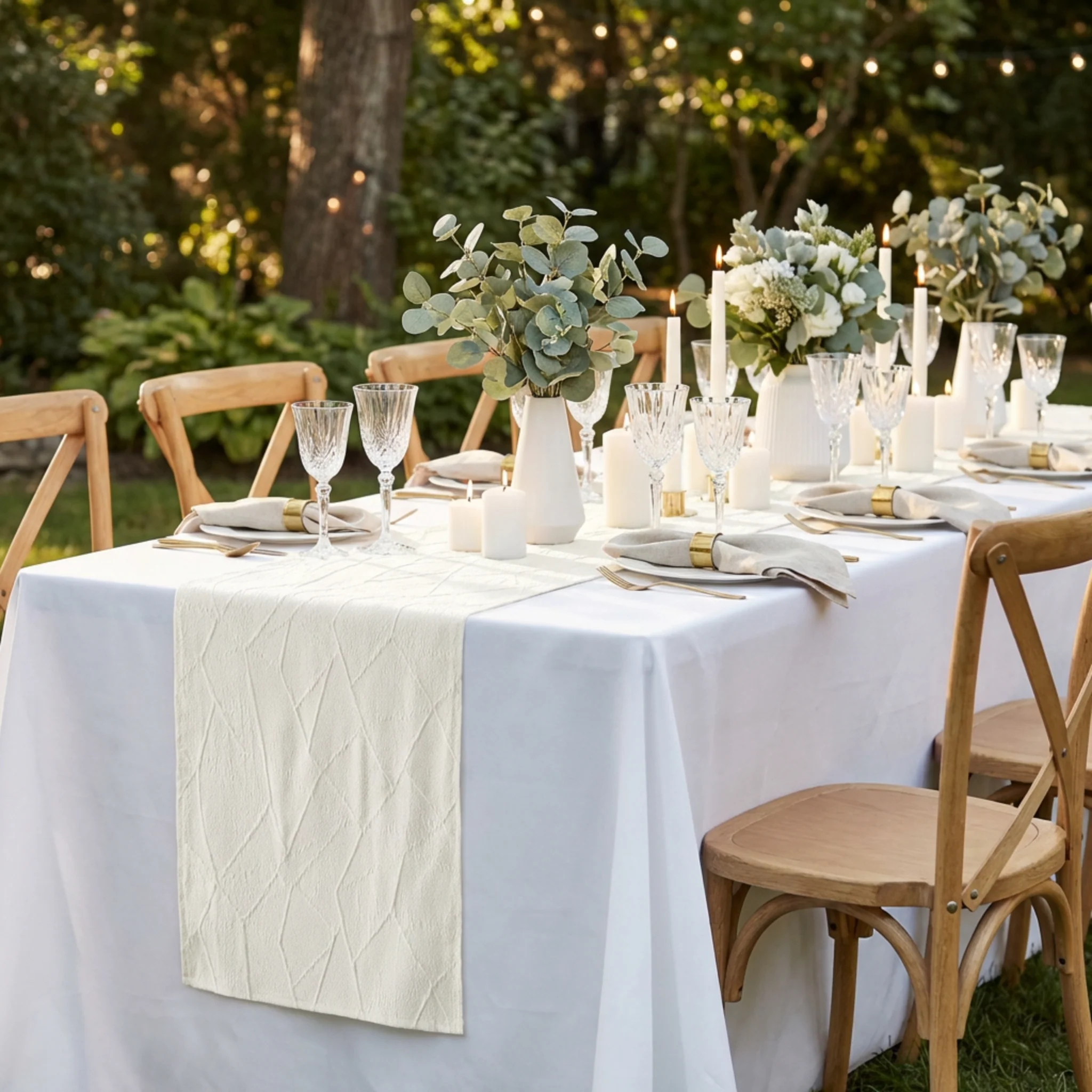 Embossed Geometric Jacquard Table Runner - Light Ivory/Off White - Image 5