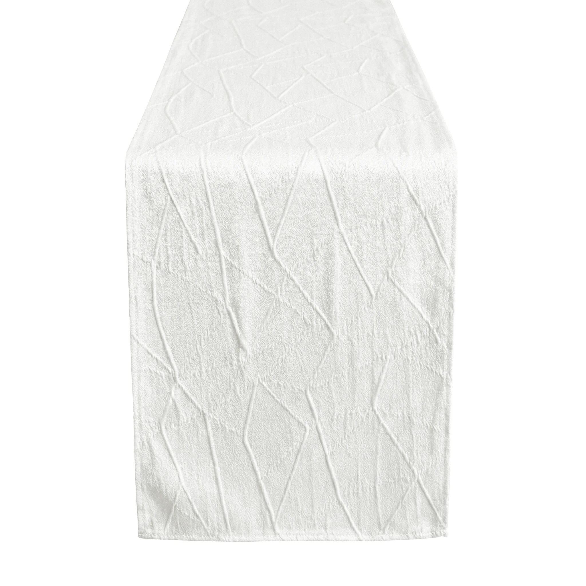 Embossed Geometric Jacquard Table Runner - Light Ivory/Off White - Image 8