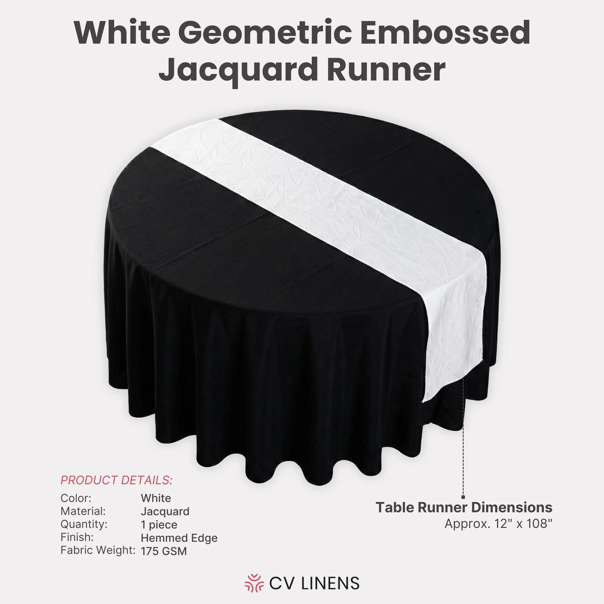 Embossed Geometric Jacquard Table Runner - White - Image 4