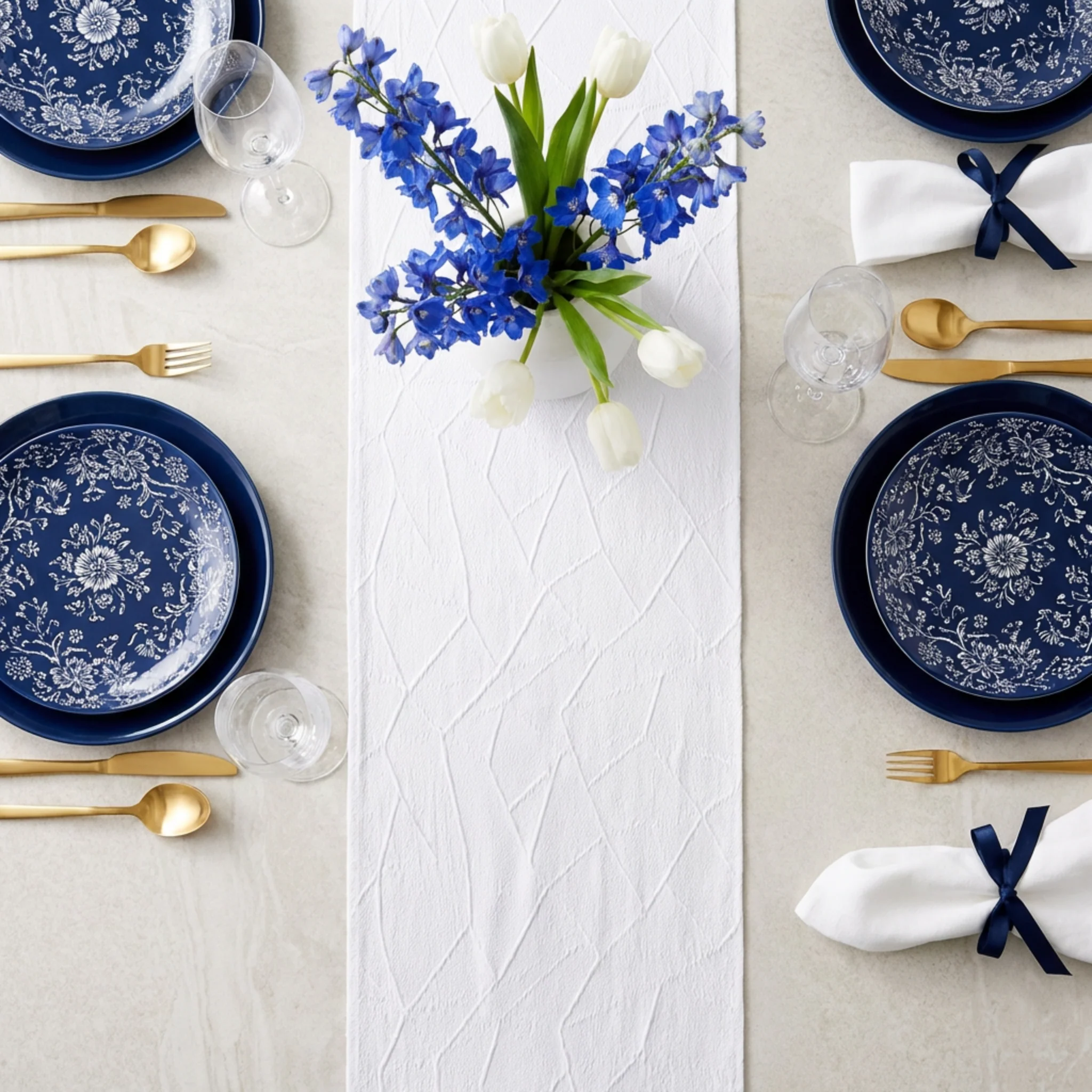 Embossed Geometric Jacquard Table Runner - White - Image 7