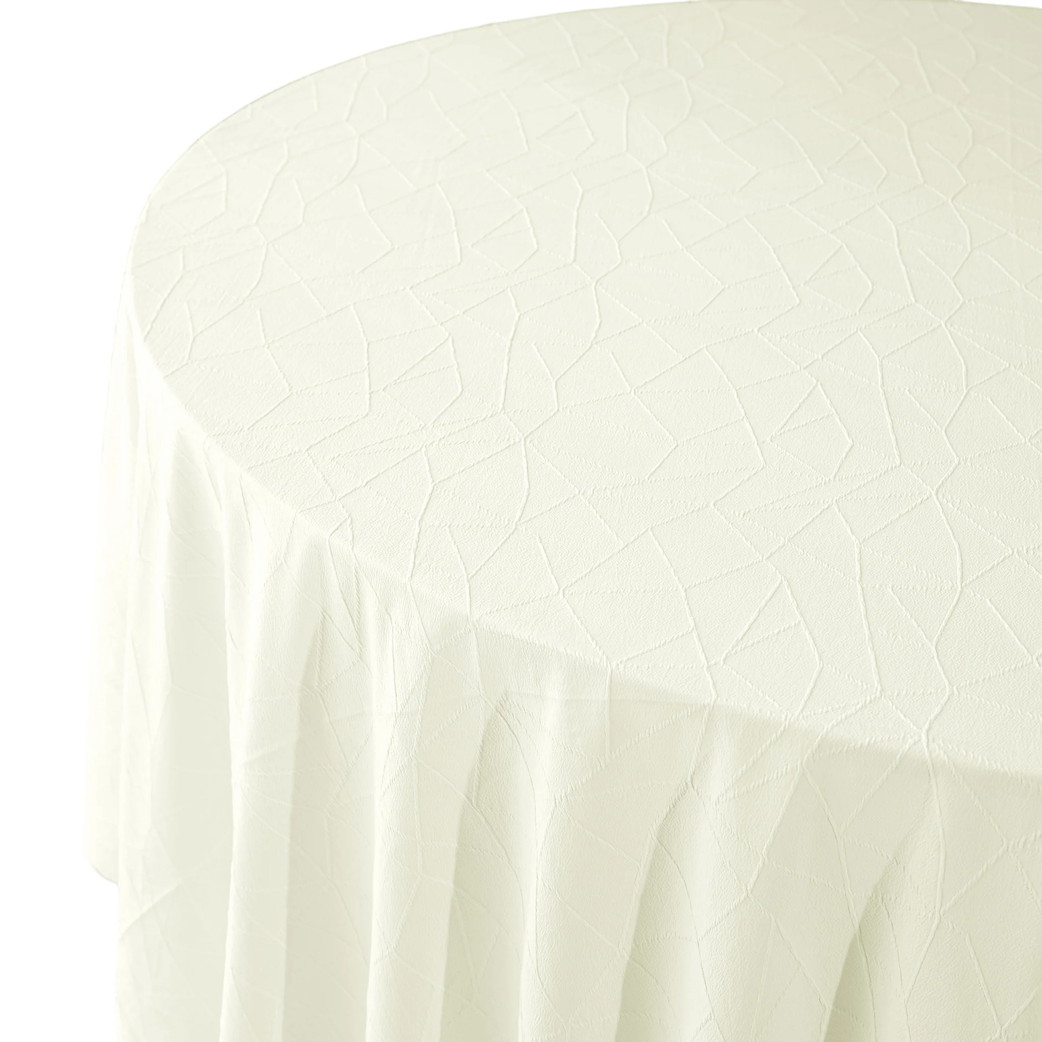 Embossed Geometric Jacquard 132" Round Tablecloth - Ivory - Image 3