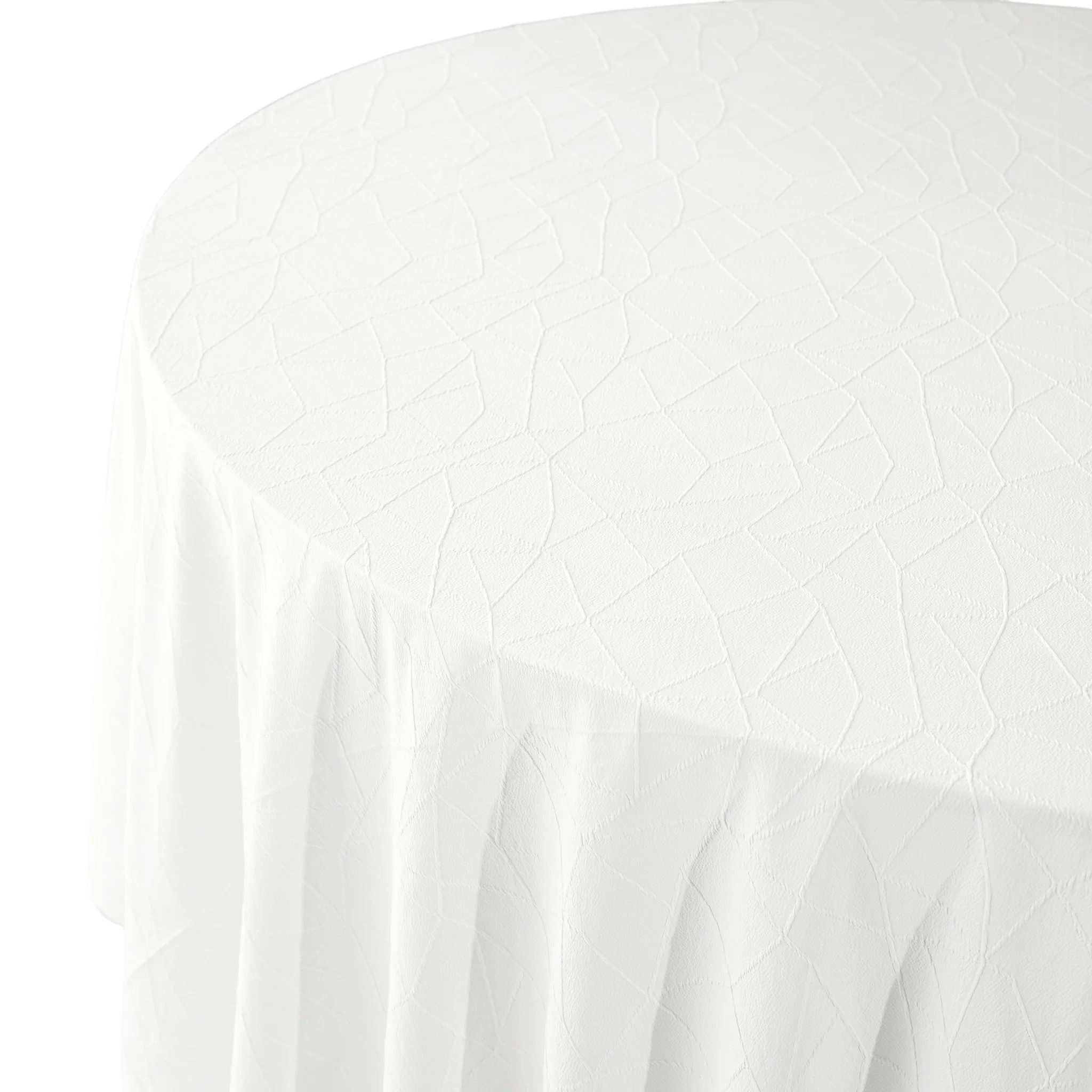 Embossed Geometric Jacquard 132" Round Tablecloth - Light Ivory/Off White - Image 3