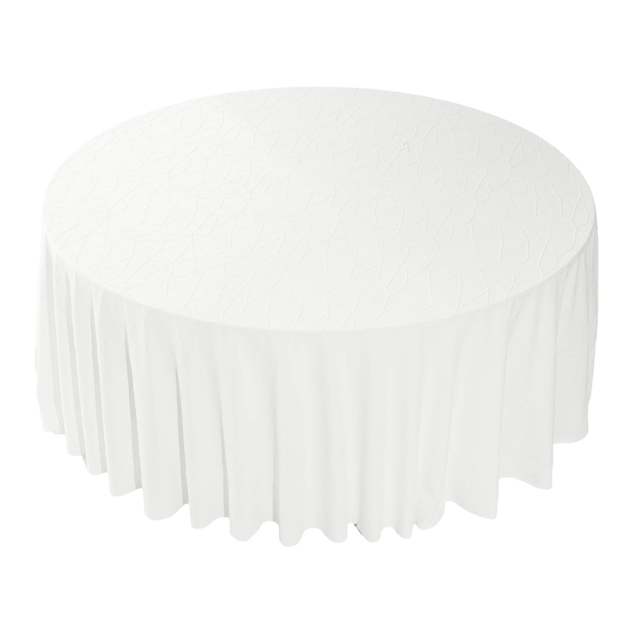 Embossed Geometric Jacquard 132" Round Tablecloth - Light Ivory/Off White - Image 4