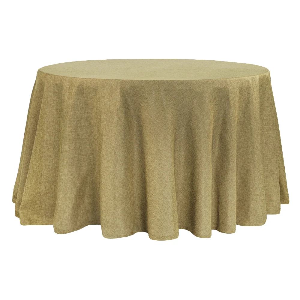 Faux Burlap Tablecloth 120" Round - Natural Tan - Image 2