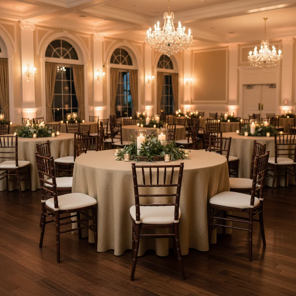 Faux Burlap Tablecloth 120" Round - Natural Tan - Image 3