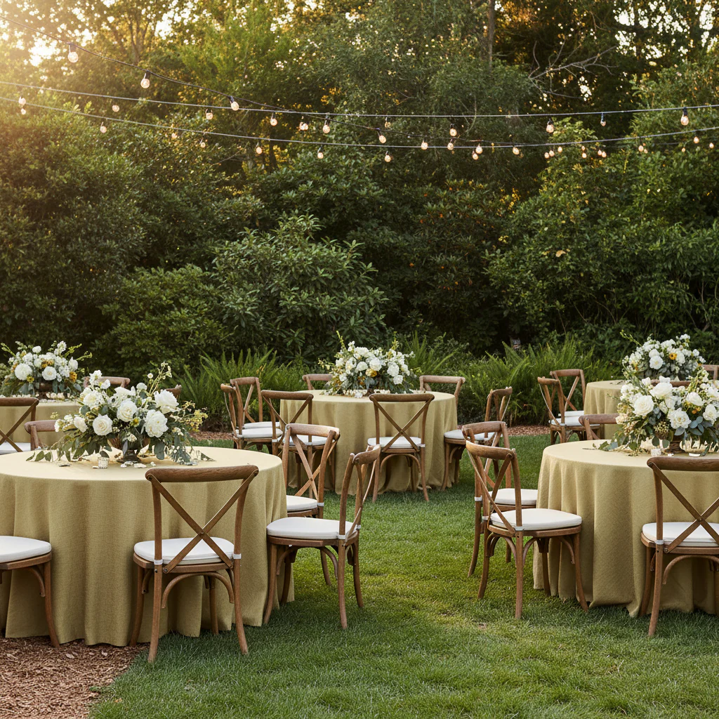 Faux Burlap Tablecloth 120" Round - Natural Tan - Image 5
